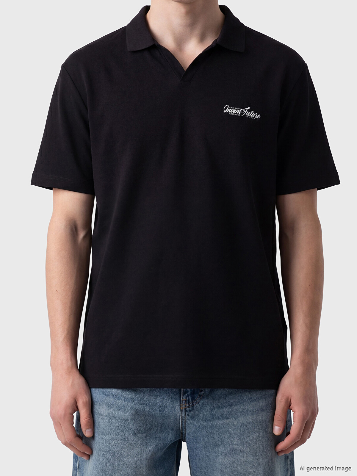 XSIDE Siyah Polo Yaka Nakışlı Erkek Tişört - S6F151Z8-CVL | LCW