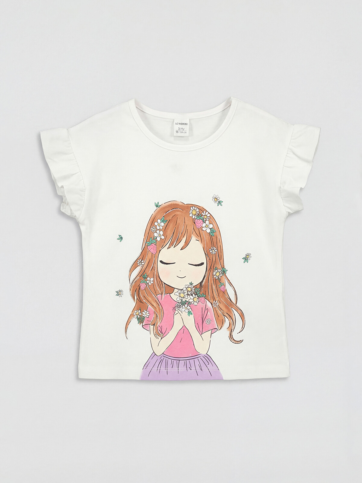 ❕*）ページ LCW Kids Beyaz Bisiklet Yaka Baskılı Kız Çocuk Tişört - S6F186Z1