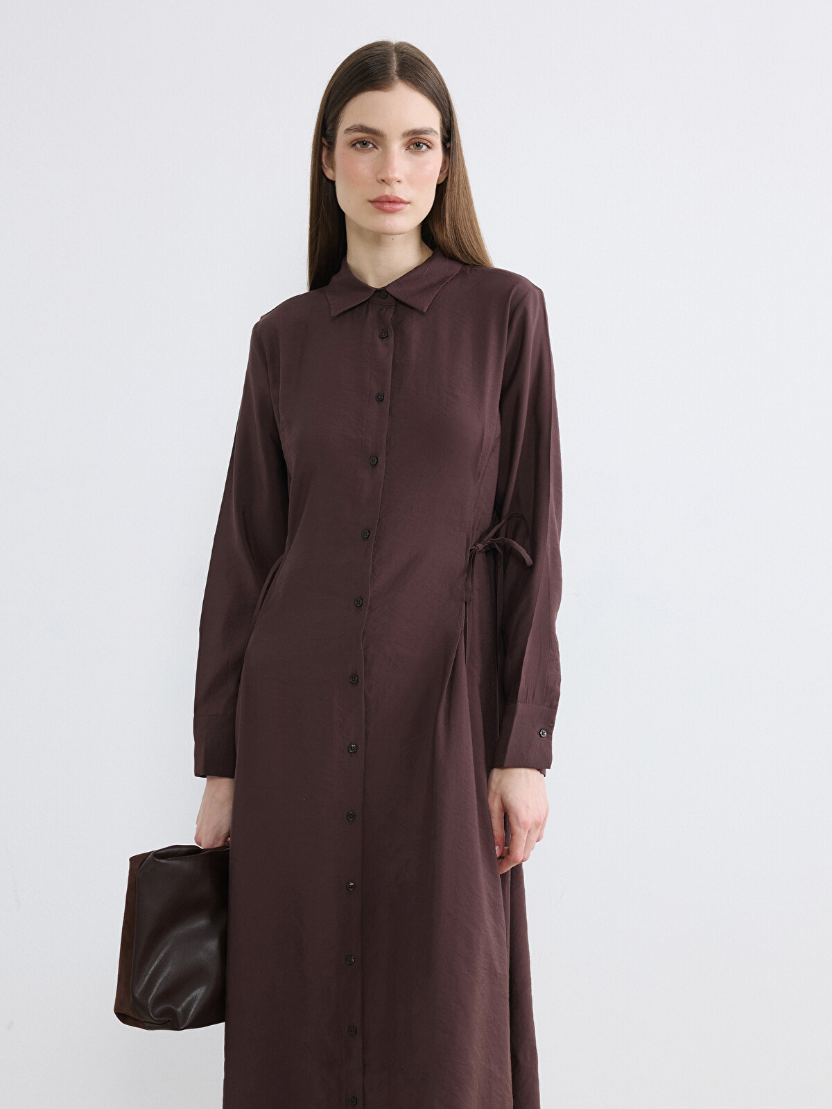 LCW Modest Modal Blended Shirt Dress - S6B189Z8-ZAH | LC Waikiki