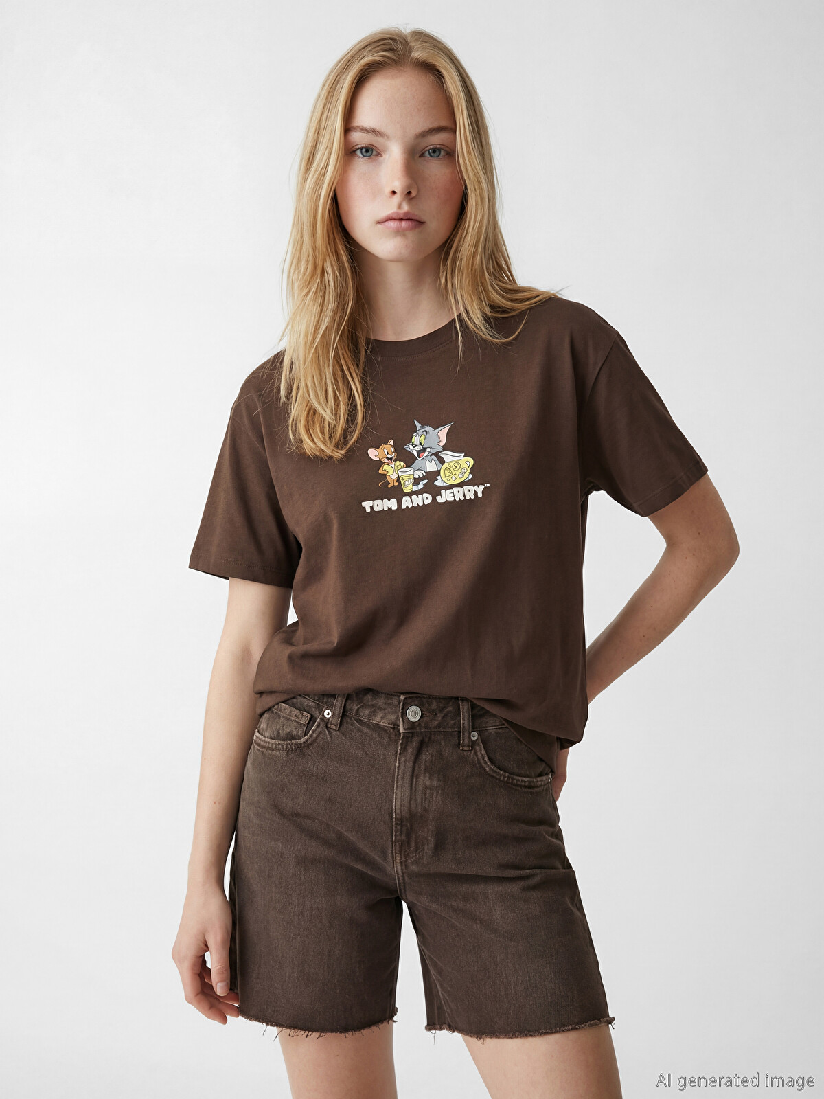 XSIDE Woman Brown T-Shirt - S6E193Z8-ZP7 | LC Waikiki