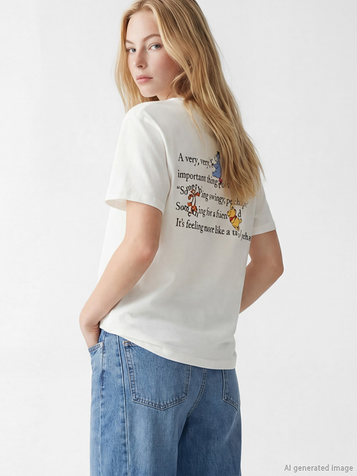 XSIDE Beyaz Winnie the Pooh Baskılı %100 Pamuklu Kadın Tişört