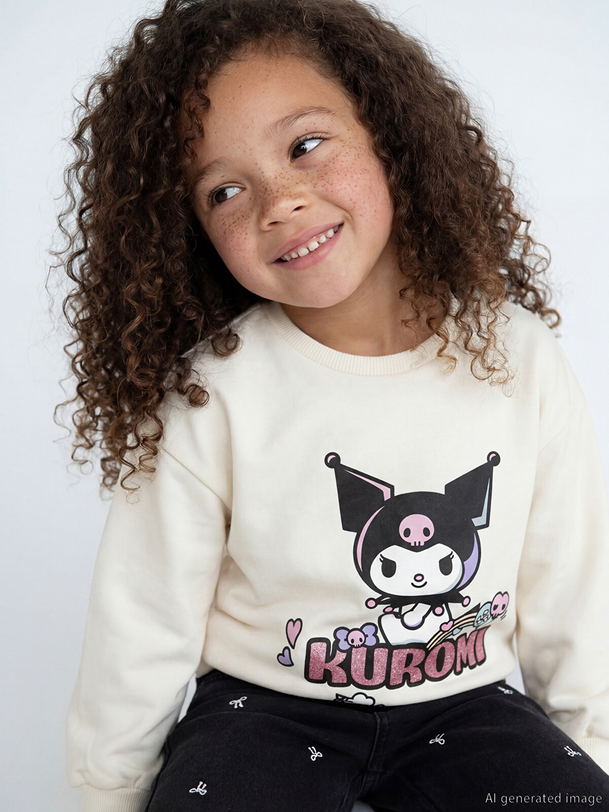 LCW Kids Bisiklet Yaka Kuromi Baskılı Kız Çocuk Sweatshirt