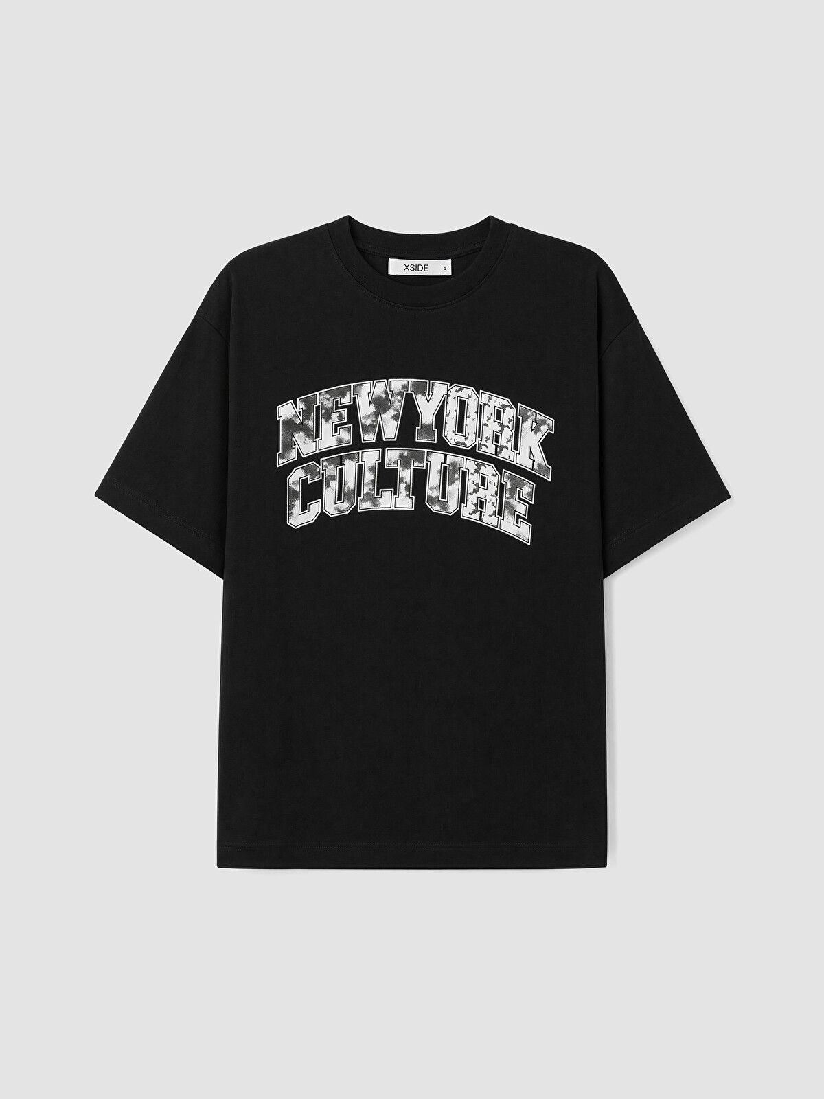 XSIDE Siyah Bisiklet Yaka New York Baskılı Erkek Tişört - S6F322Z8