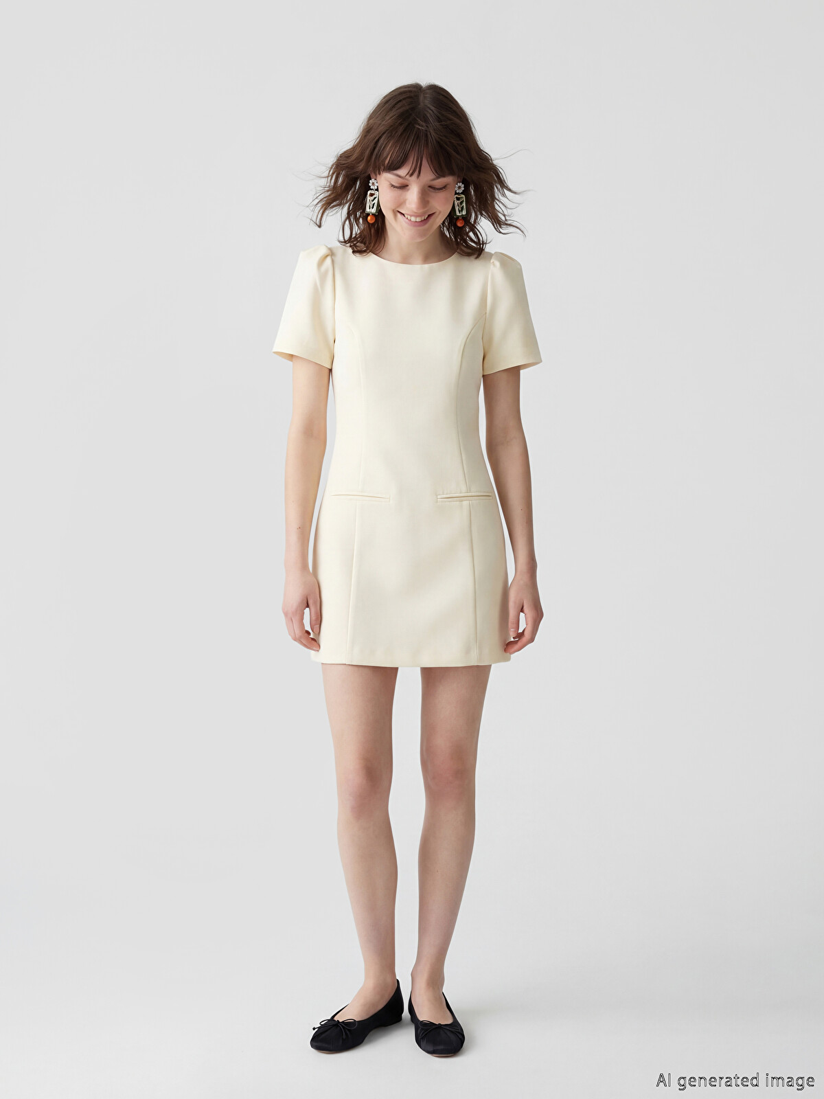 XSIDE Women's Mini Dress with Puff Sleeves - S6C329Z8-2MZ - LC Waikiki