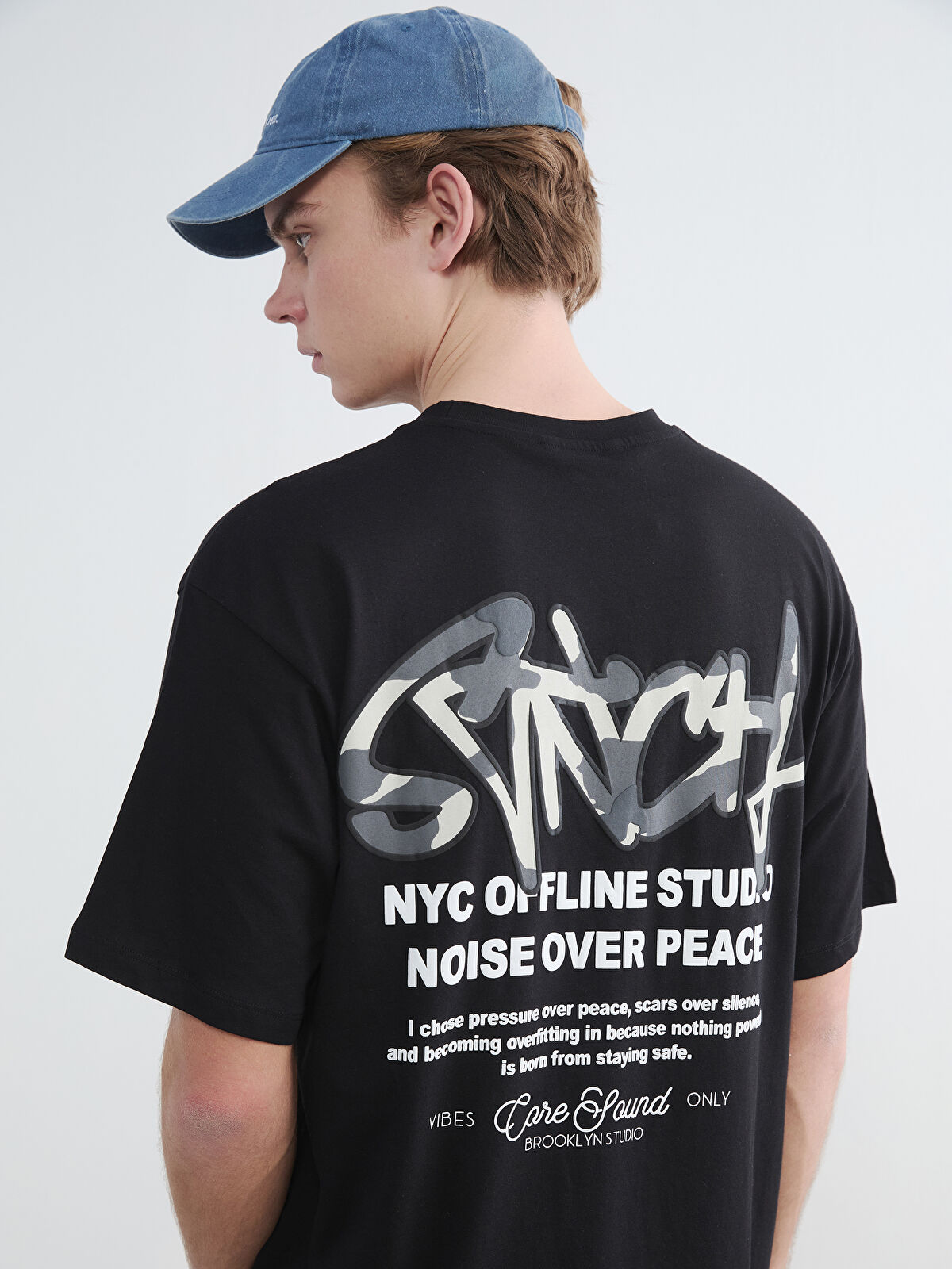 XSIDE Siyah Bisiklet Yaka NYC Baskılı Penye Erkek Tişört