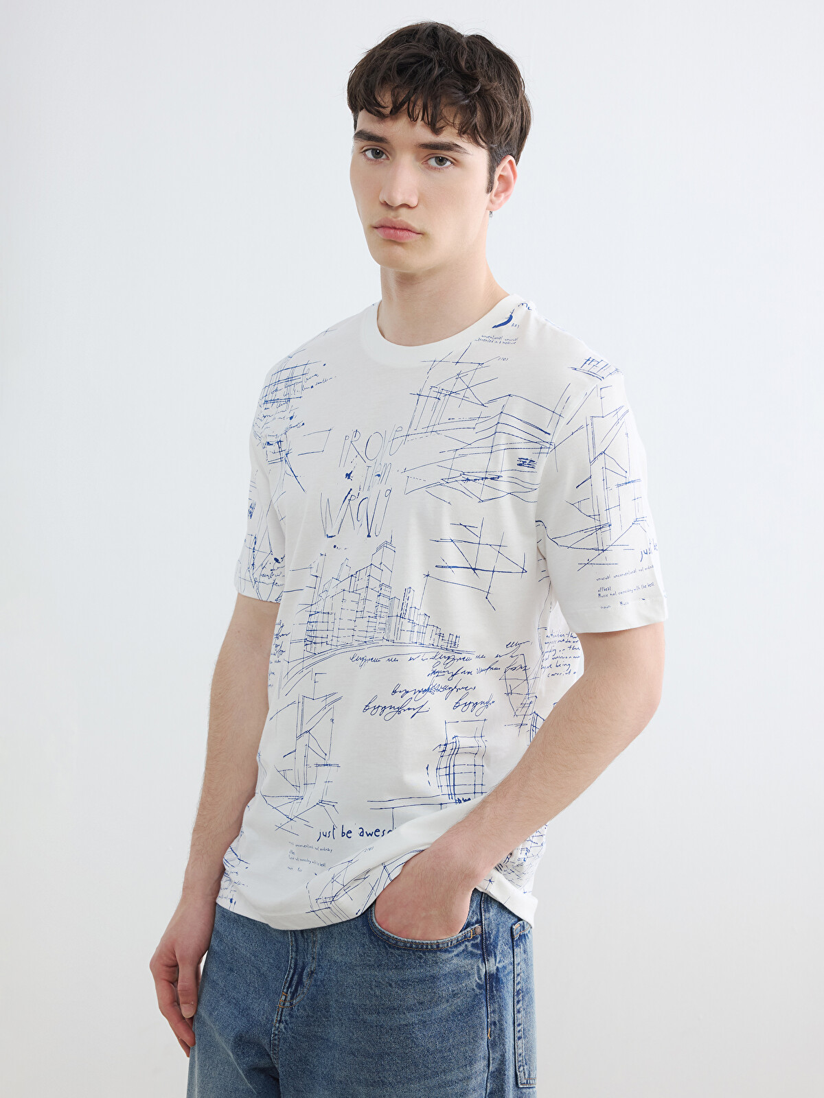 XSIDE Crew Neck Printed Jersey Men's T-shirt - S6A335Z8-R9J | LC