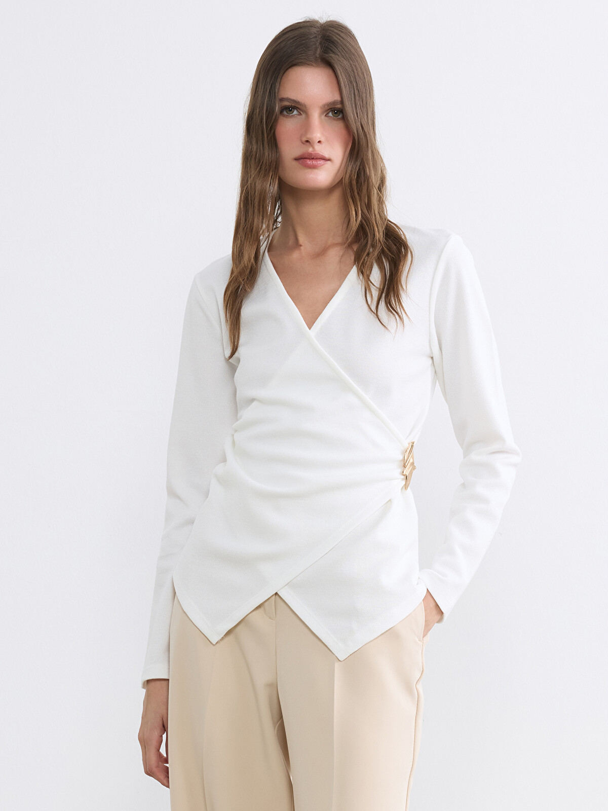 LCW EVERYDAY Women's Crossover Neck Ruched Blouse - S6C361Z8-R9J