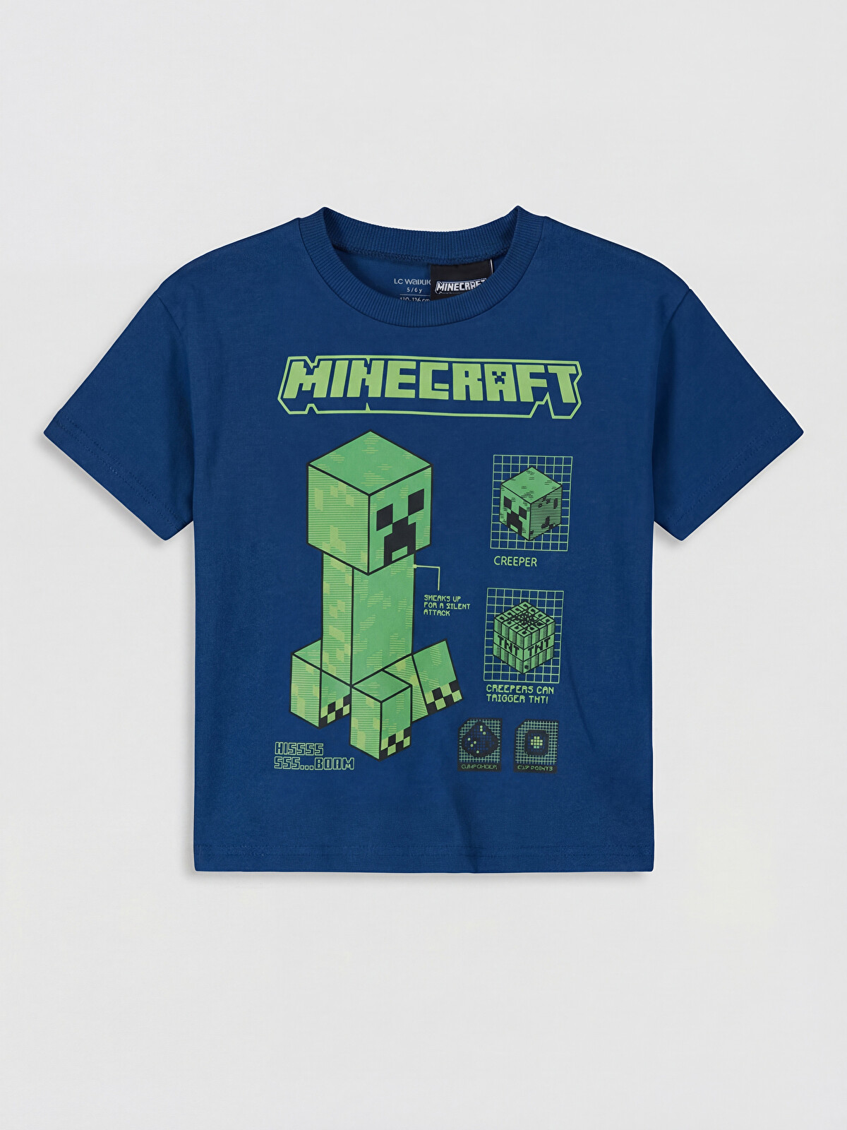 LCW Kids Lacivert Bisiklet Yaka Minecraft Baskılı Erkek Çocuk