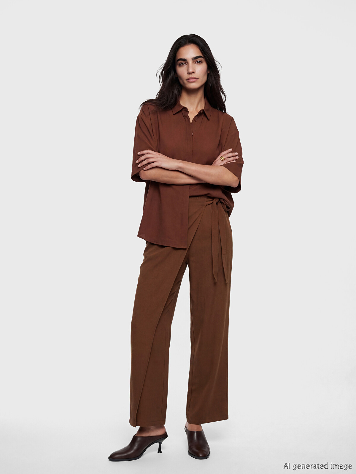 LCW Vision Tie-waist Wide Leg Women's Trousers - S6D464Z8-CXL | LC