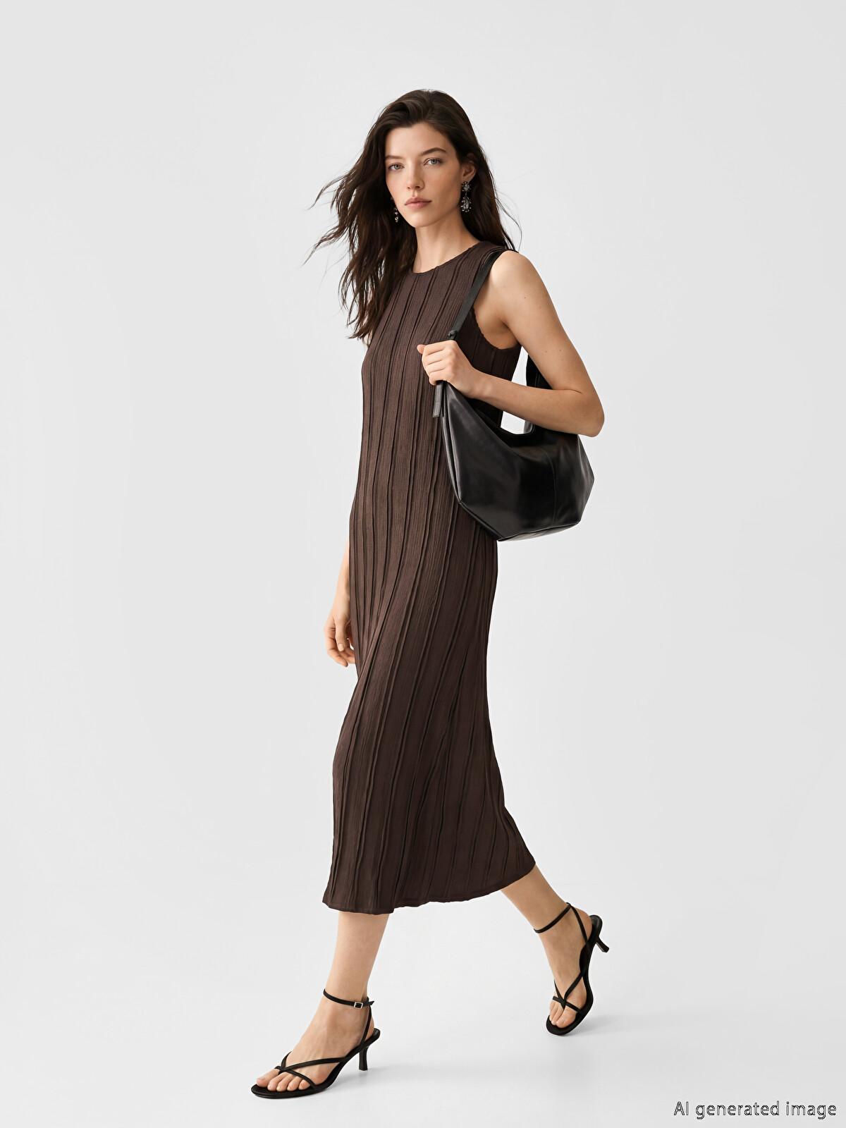 LCW Comfort Crew Neck Textured A-line Dress - S6A471Z8-HDT | LC