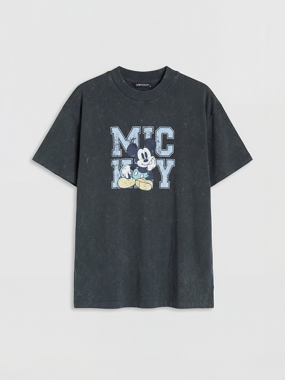 LCW Modest Antrasit Mickey Mouse Baskılı %100 Pamuklu Kadın Tişört