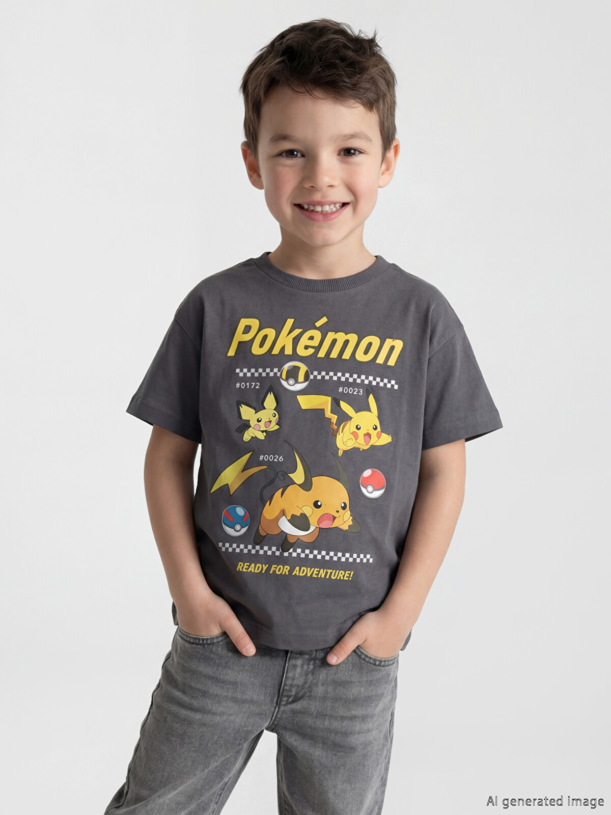 ぽ❤︎ LCW Kids Gri Penye Baskılı Loose & Bol Kısa Kollu Erkek Çocuk