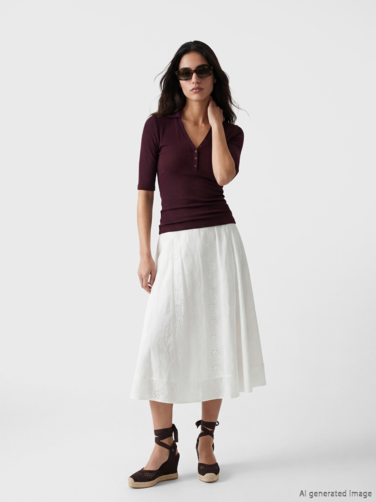 LCW Vision Waist Zippered Embroidered Broderie Skirt - S6A502Z8