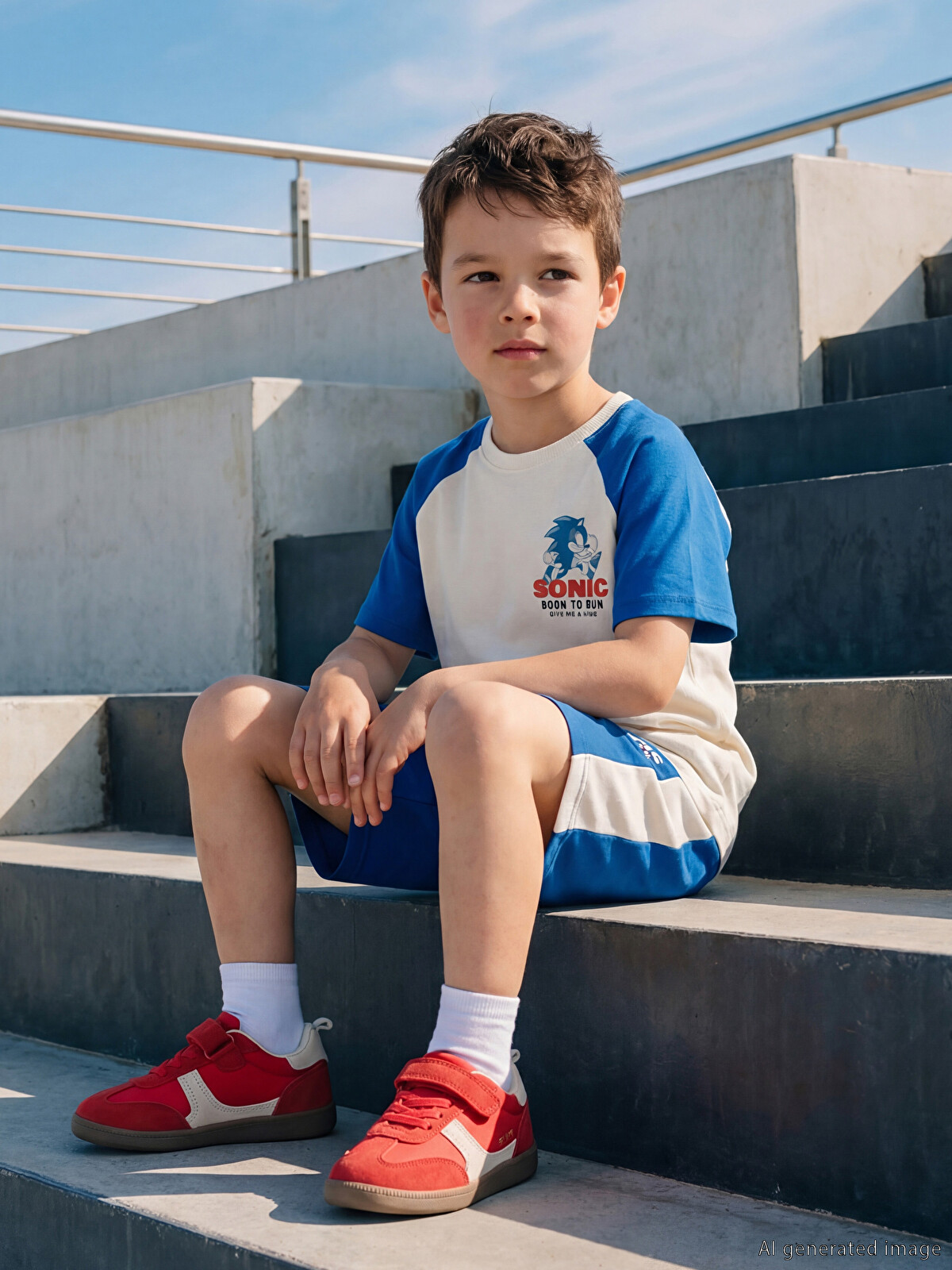 LCW Kids Sonic Printed Boys' T-shirt And Shorts - S6B529Z1-QVK