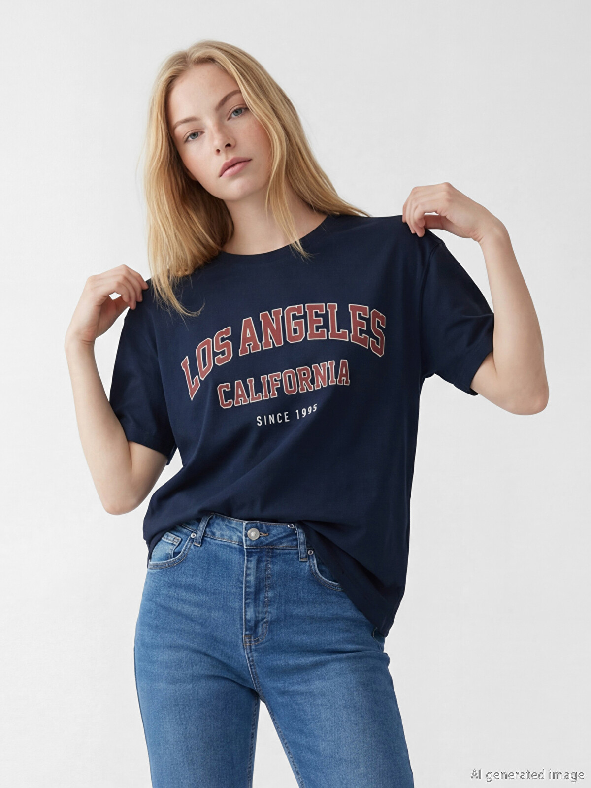 XSIDE Woman Navy T-Shirt - S6C588Z8-ZEL | LC Waikiki