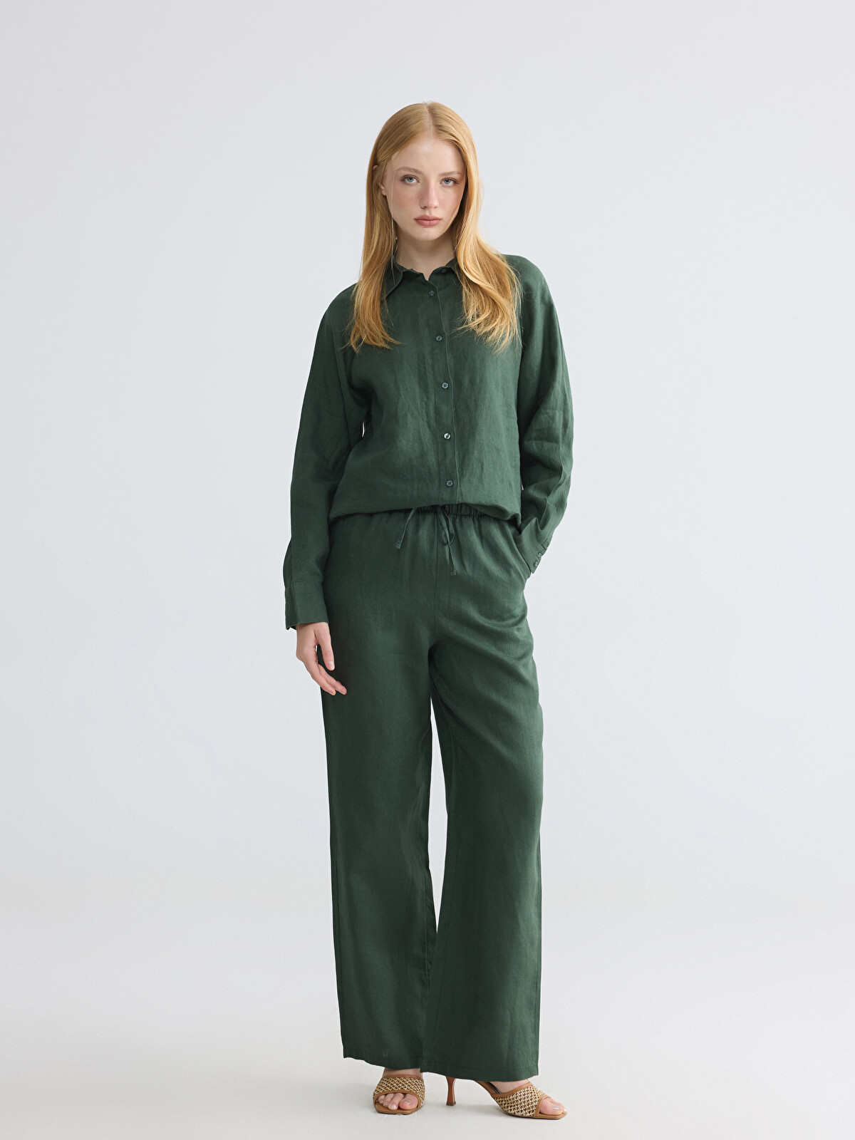 LCW Modest Beli Lastikli Kadın Keten Pantolon
