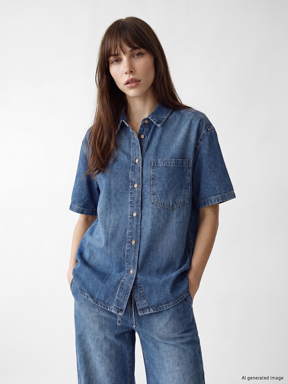 LCW Vision Oversize Women's Denim Shirt - S6F675Z8-507 | LC Waikiki