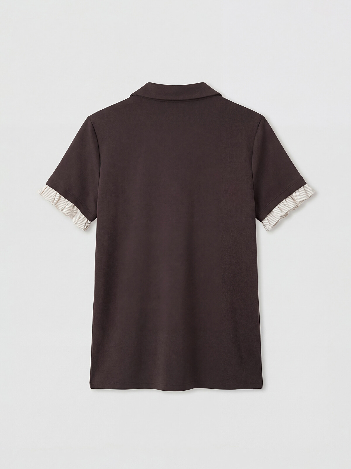 LCW Comfort Kahverengi Polo Yaka Fırfırlı Soft Touch Kadın Tişört
