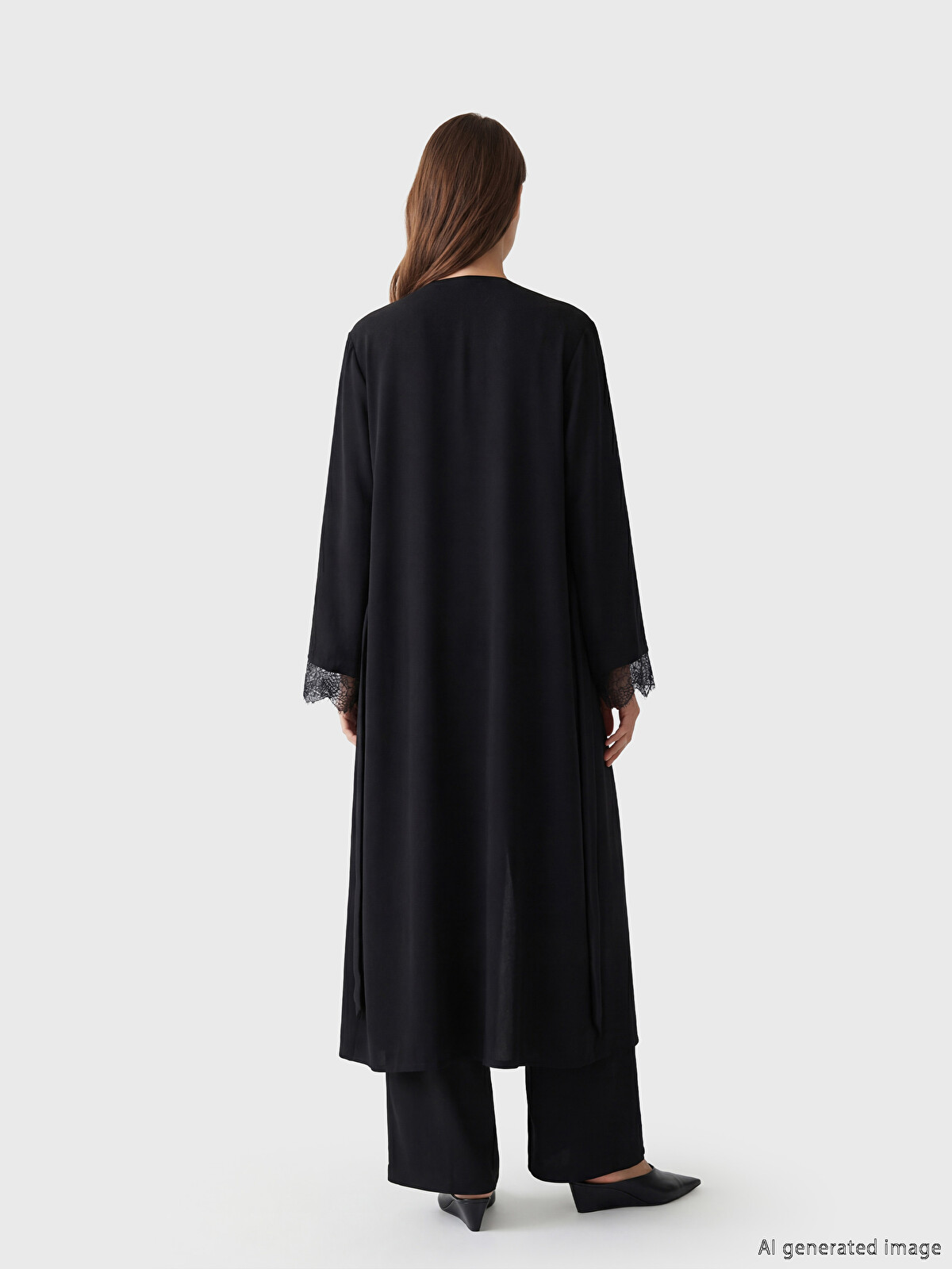 LCW Modest Siyah Bisiklet Yaka Krep Kadın Ferace - S6E688Z8-CVL | LCW