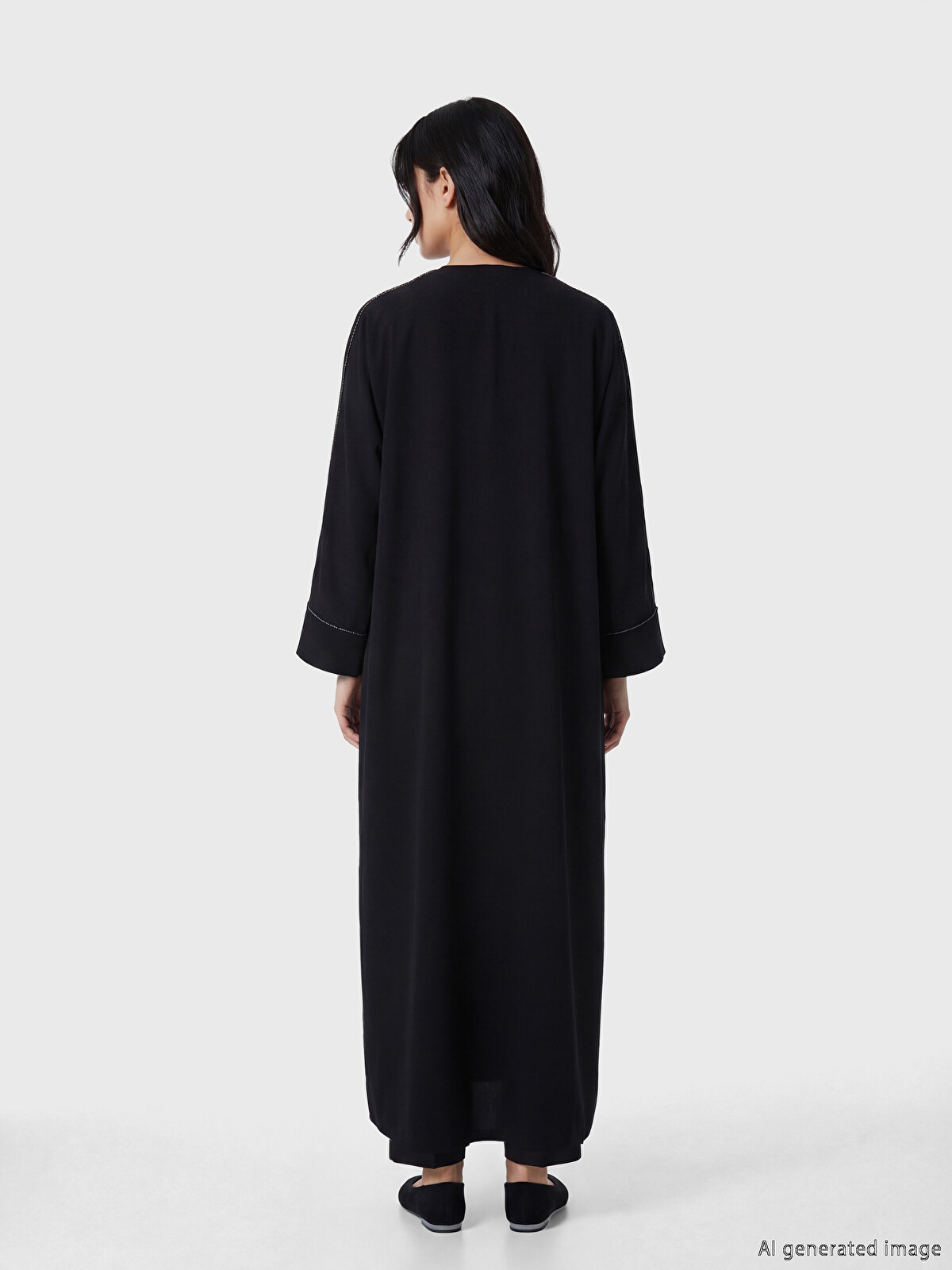 LCW Modest Bisiklet Yaka Oversize Krep Kadın Ferace - S6E689Z8-ZR1