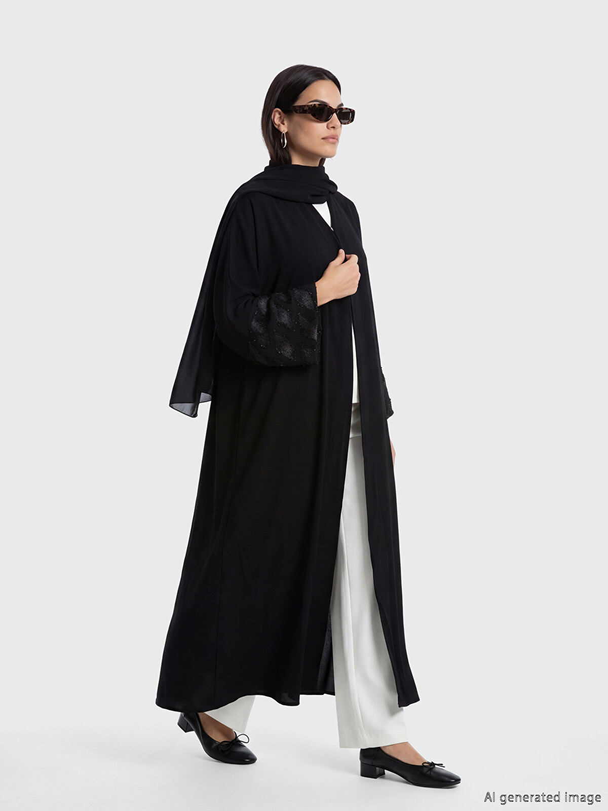 LCW Modest Patterned Crepe Women's Abaya And Shawl - S6F690Z8-CVL