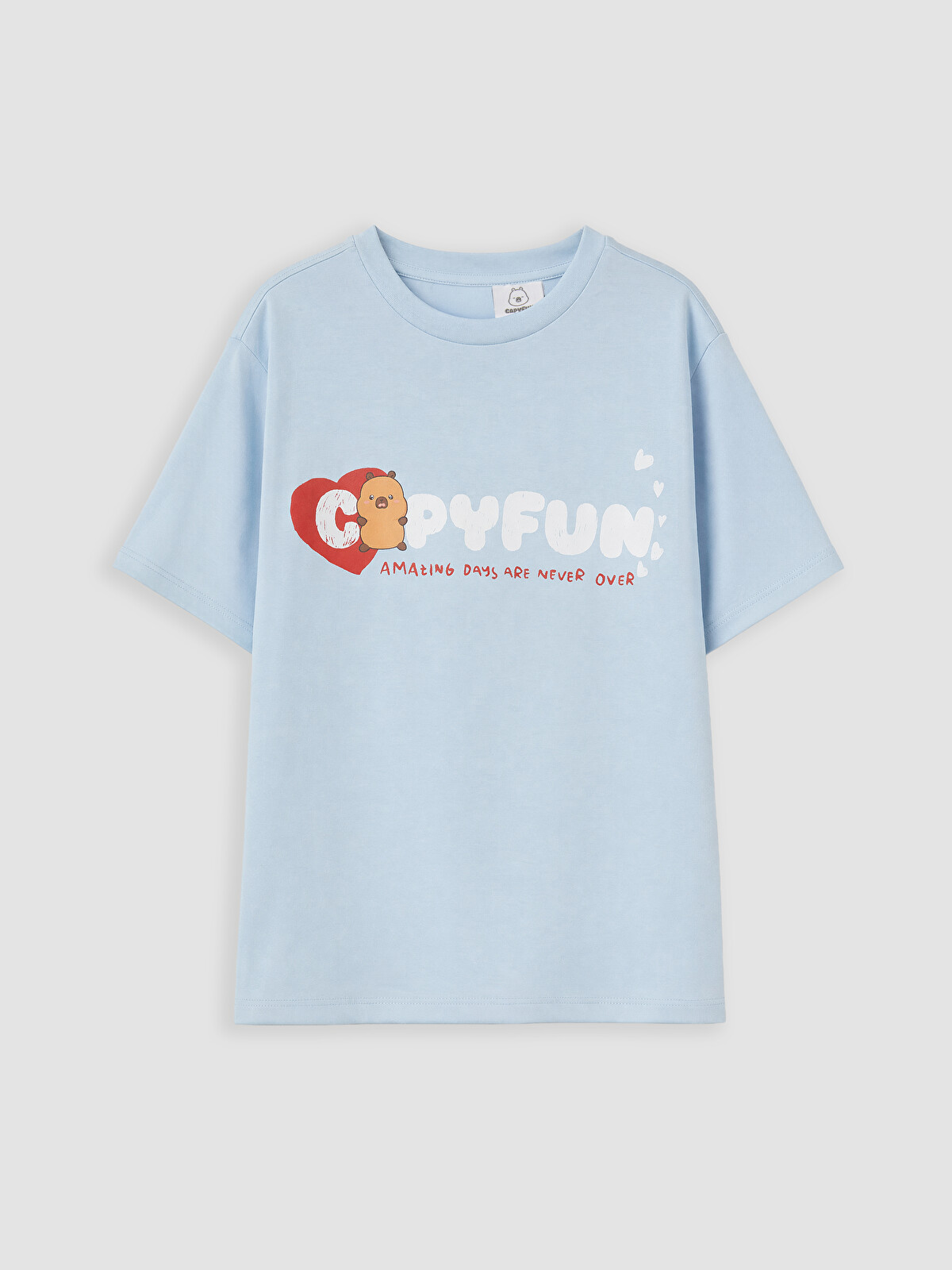 LCW Kids Mavi Bisiklet Yaka Capyfun Baskılı Kız Çocuk Tişört