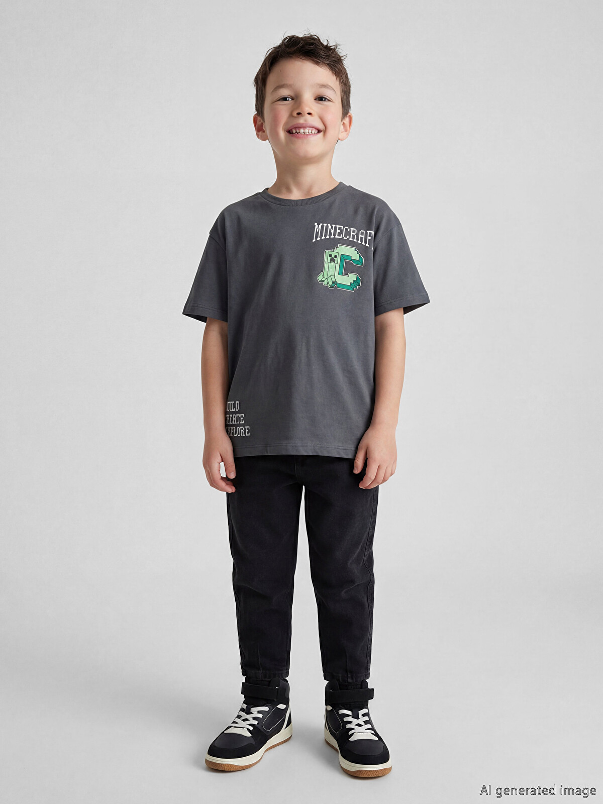 LCW Kids Gri Minecraft Baskılı Erkek Çocuk Tişört - S6D735Z1-HGL | LCW