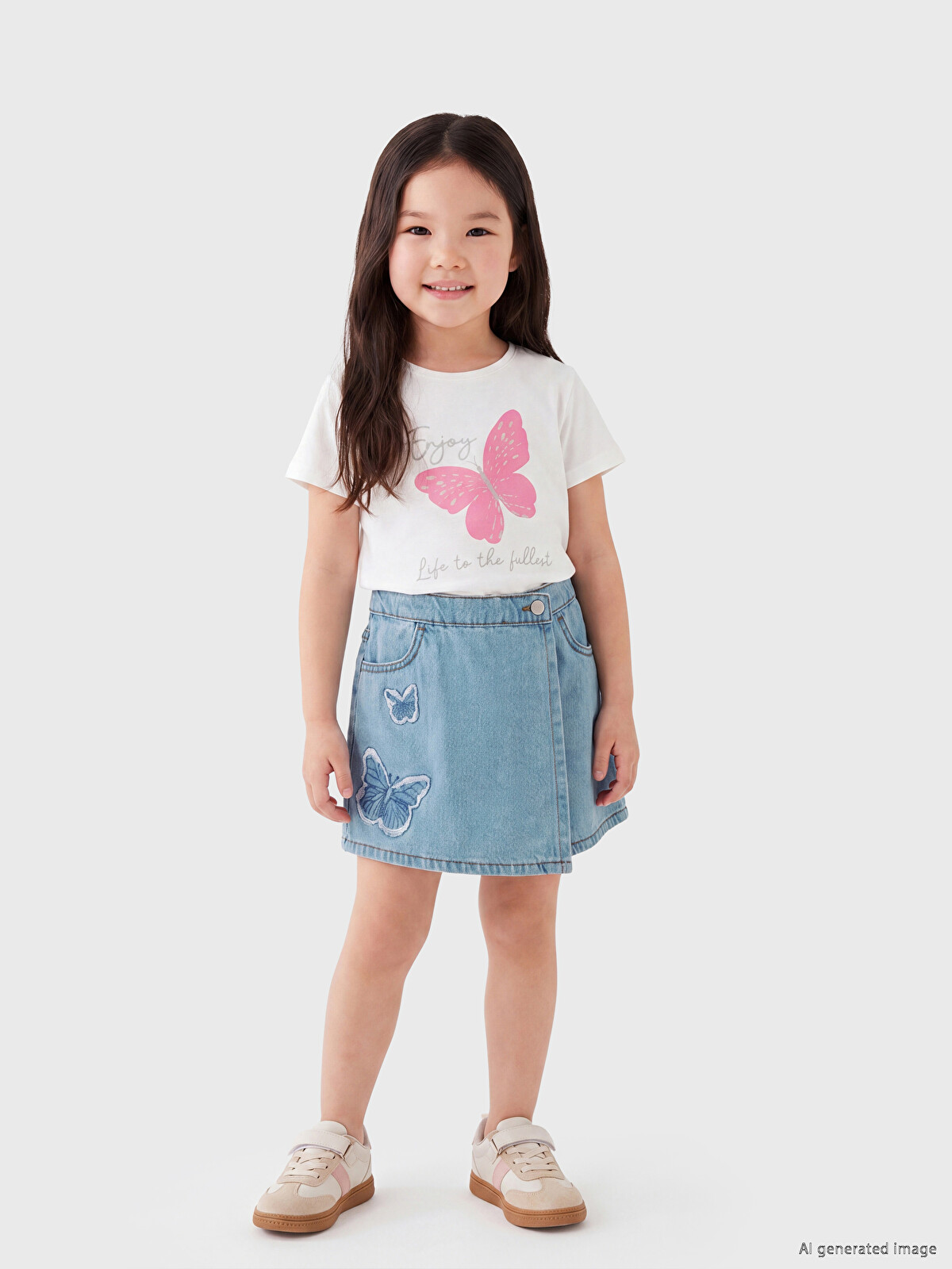 LCW Kids Mavi Denim Nakışlı Kız Çocuk Şort Etek - S6D748Z1-LR1 | LCW