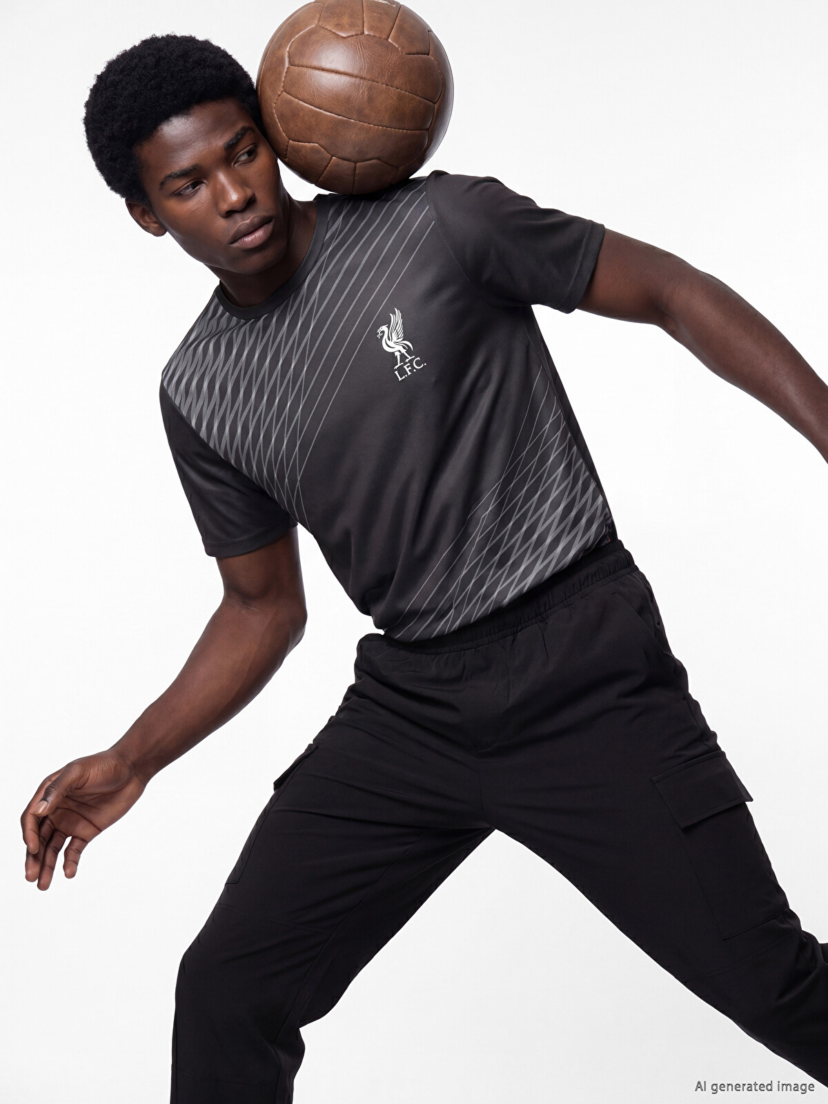 XSIDE ACTIVE Siyah Liverpool Baskılı Bisiklet Yaka Erkek Tişört