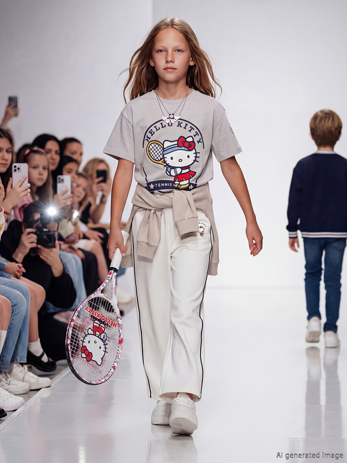 LCW Kids Gri Bisiklet Yaka Hello Kitty Baskılı Kız Çocuk Tişört
