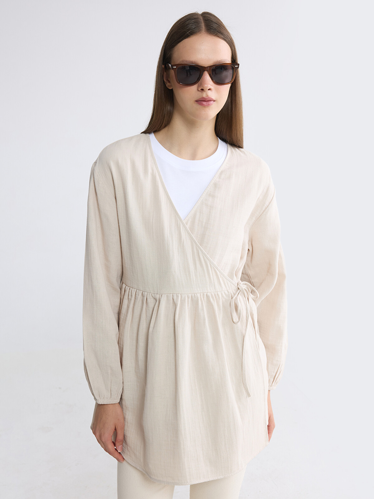 LCW Modest Gri Armürlü Düz Kadın Kimono - S6E783Z8-G6E | LCW