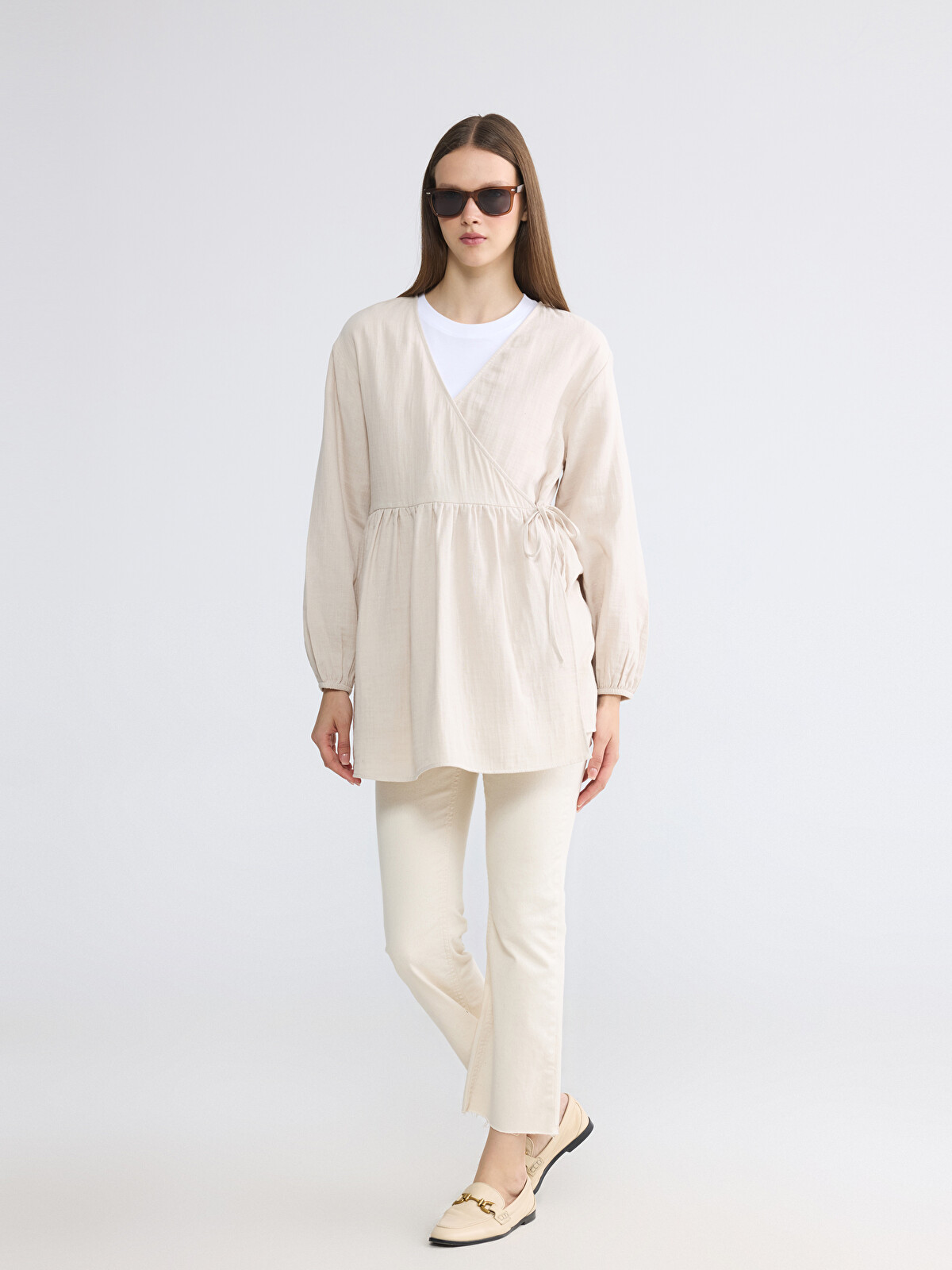LCW Modest Gri Kruvaze Yaka Dokulu Kadın Kimono - S6E783Z8-G6E | LCW