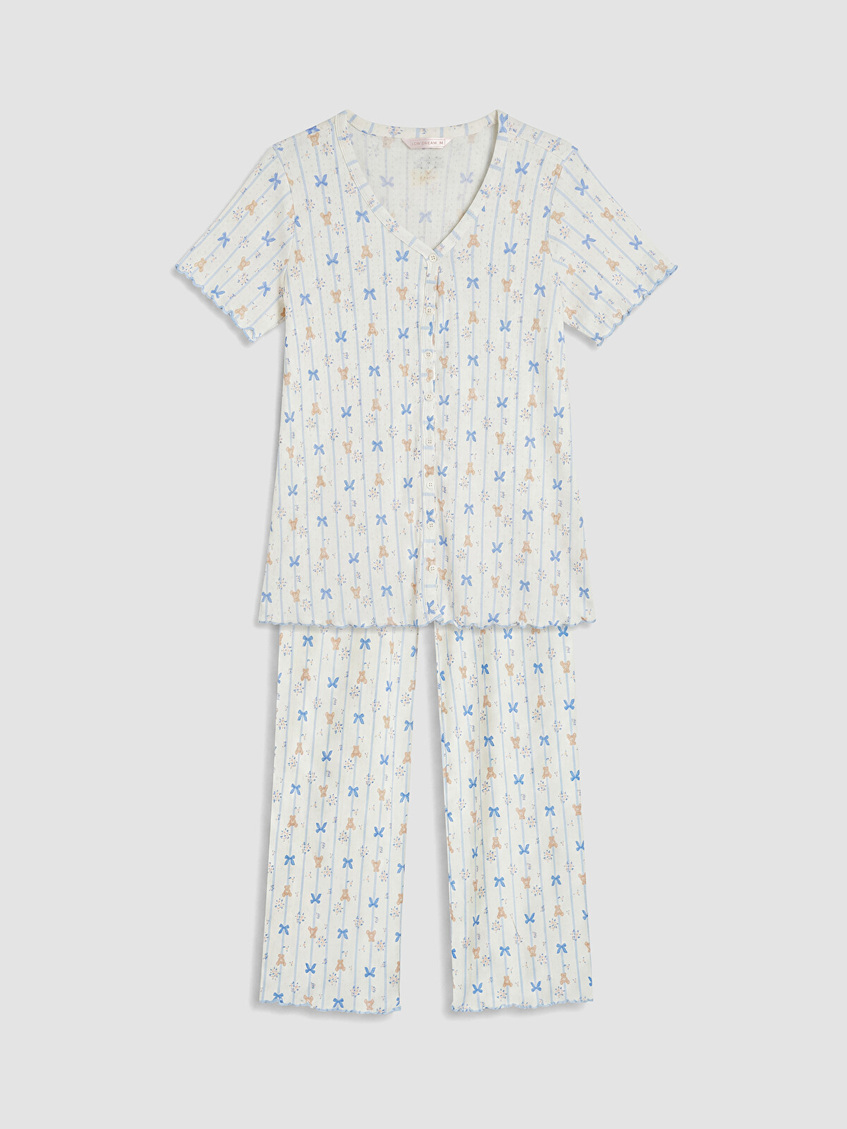 LCW DREAM Ekru V Yaka Baskılı Hamile Pijama Takımı - S6A784Z8-LRA