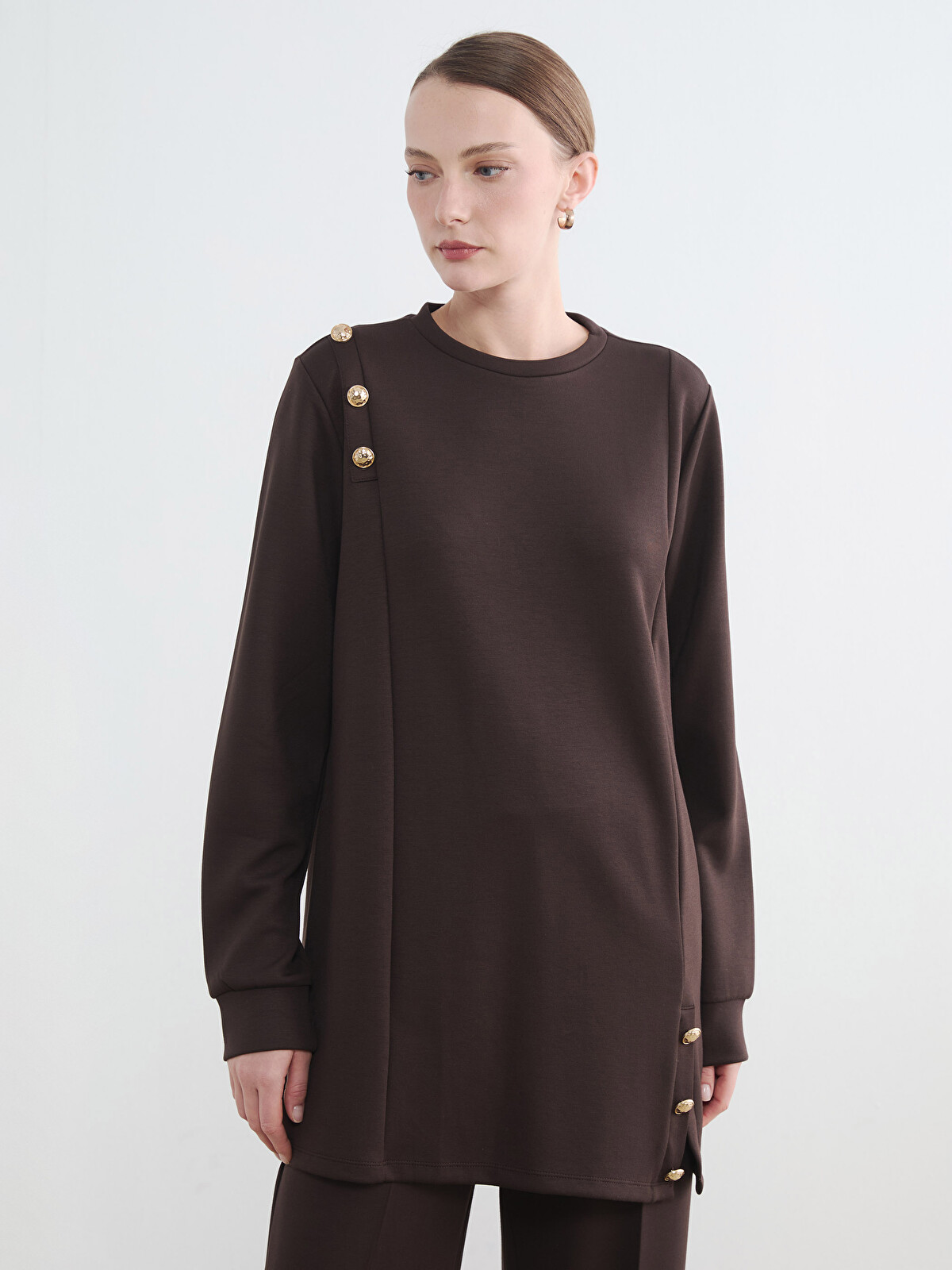 LCW EVERYDAY Kahverengi Soft Touch Kadın Sweatshirt Tunik