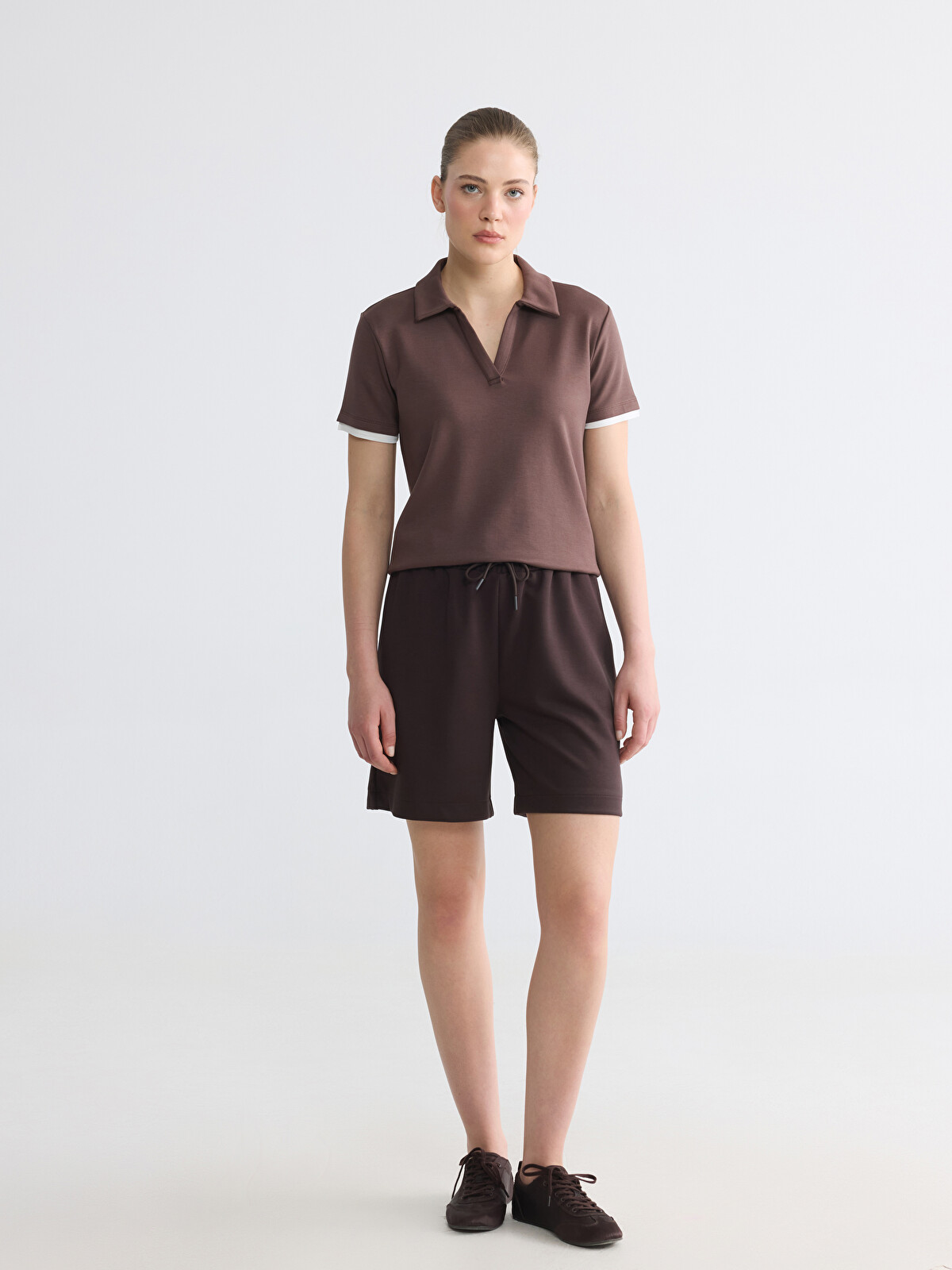 LCW Comfort Kahverengi Beli Lastikli Soft Touch Kadın Şort