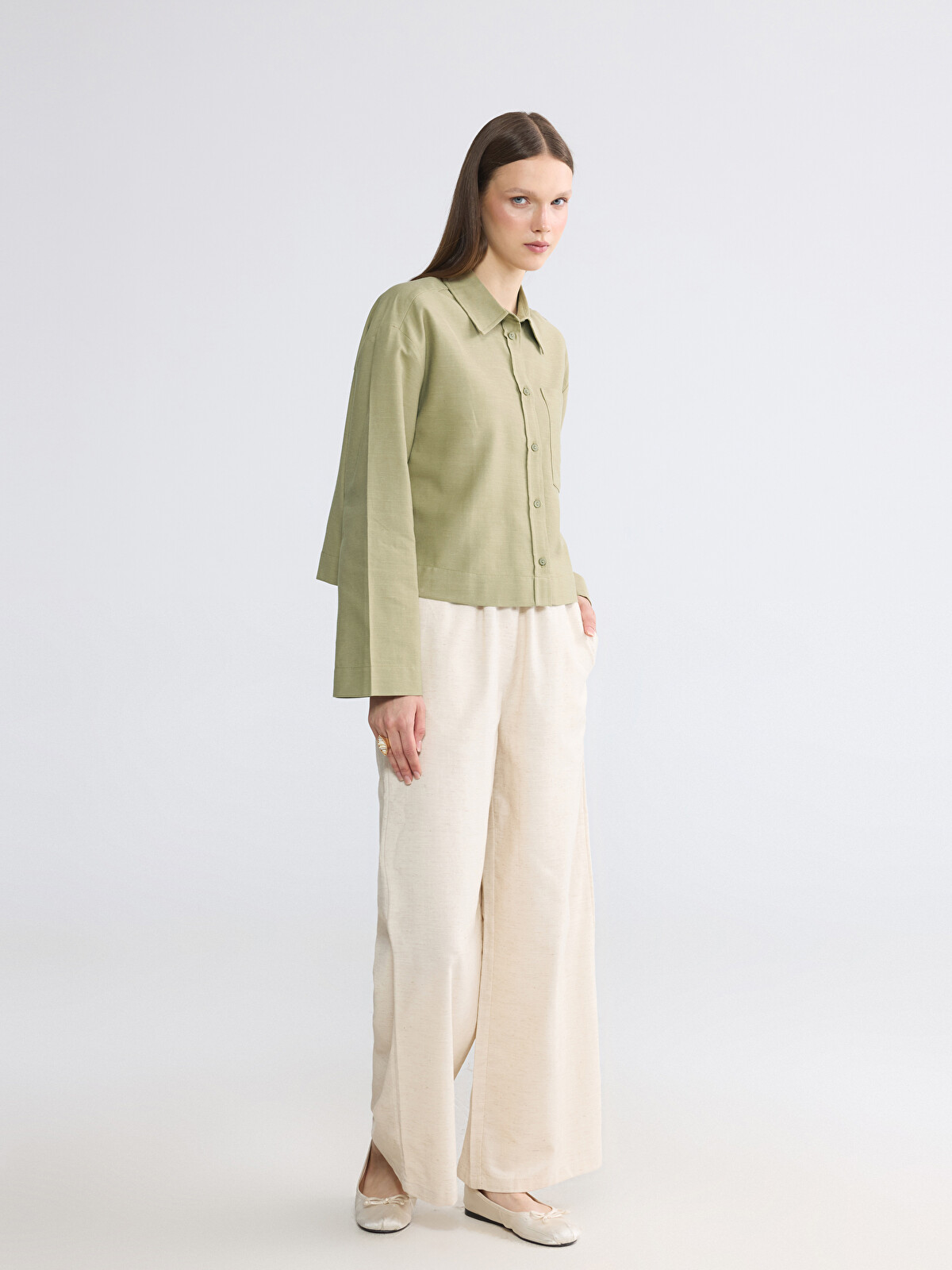 LCW Modest Linen Blend Women's Shirt - S6F829Z8-1X7 | LC Waikiki