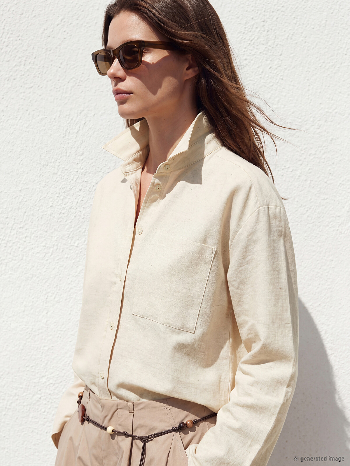 LCW Modest Linen Blend Women's Shirt - S6F829Z8-EEW | LC Waikiki