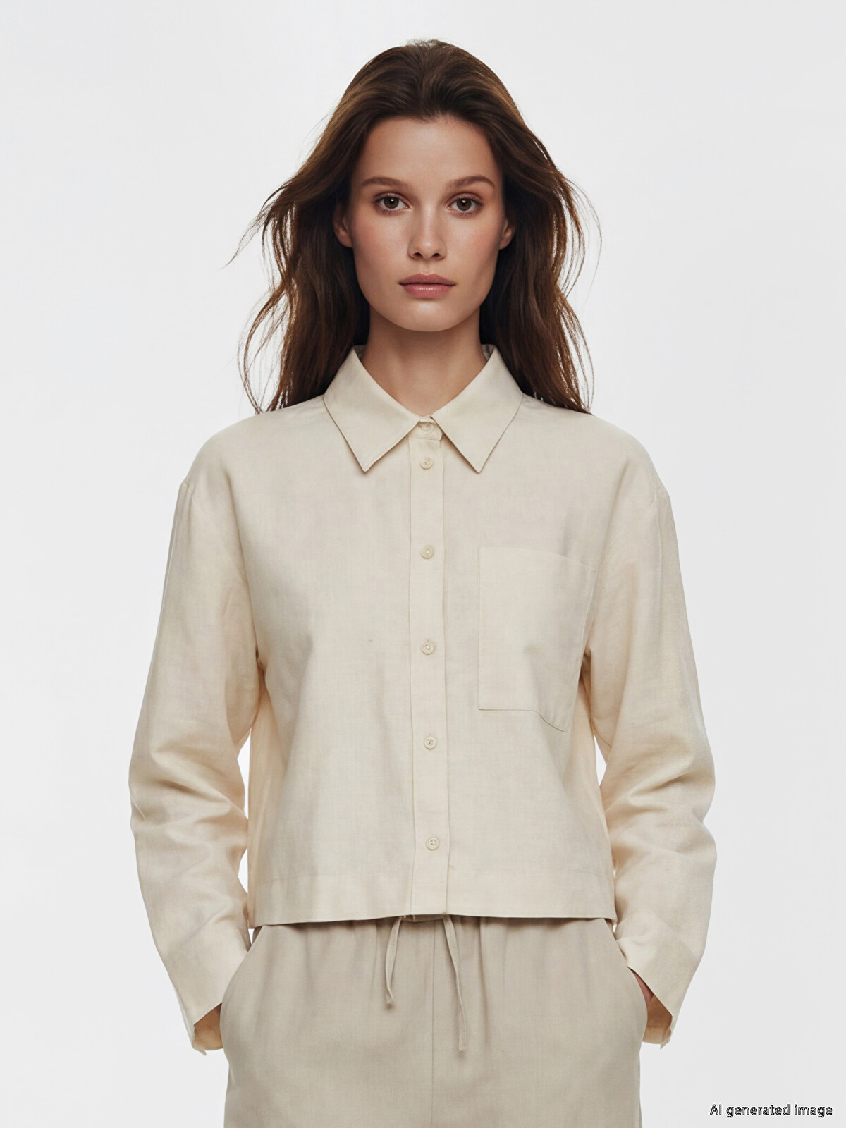 LCW Modest Linen Blend Women's Shirt - S6F829Z8-EEW | LC Waikiki