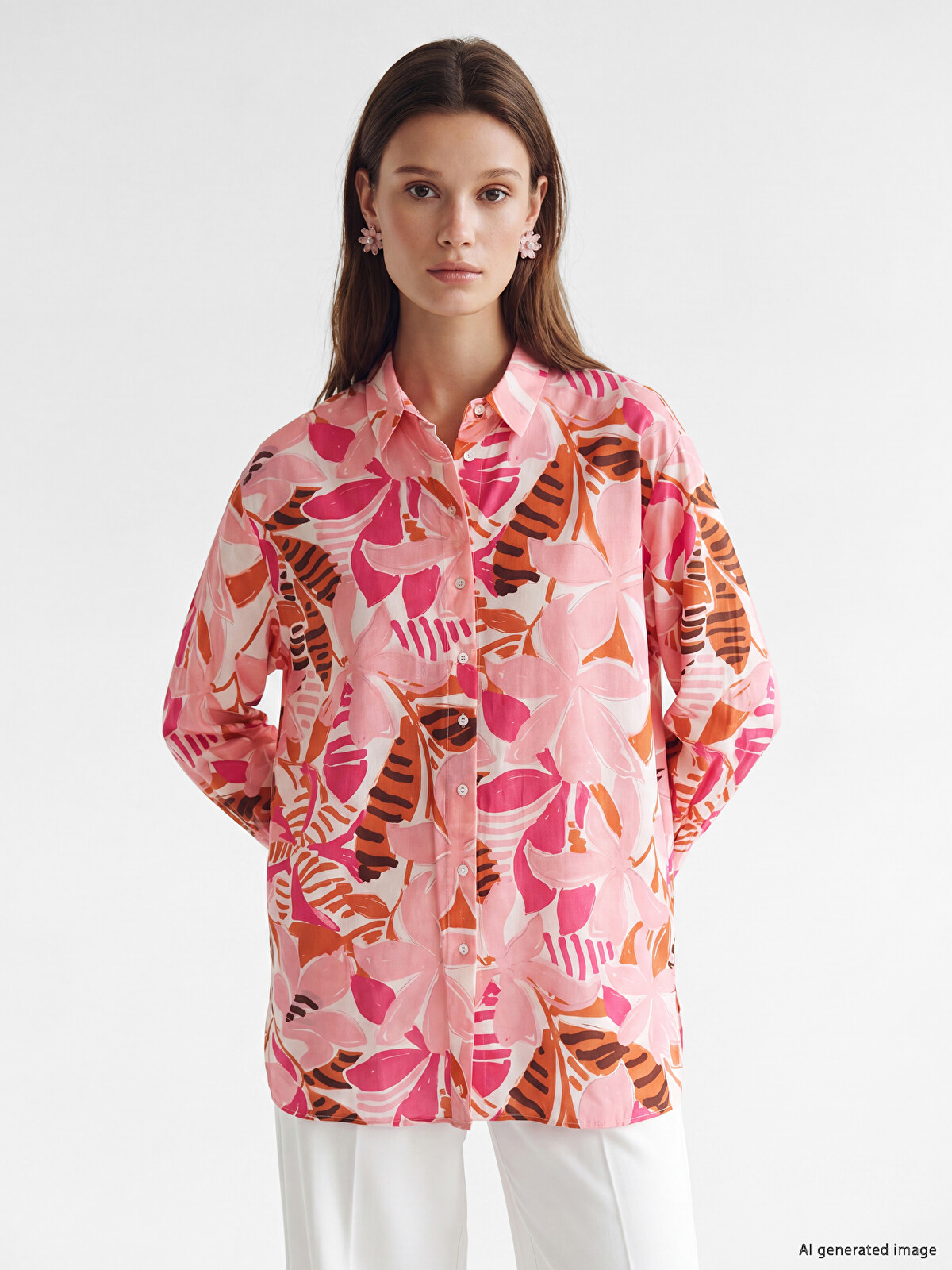 LCW Modest Patterned Oversize Women's Shirt Tunic - S6B830Z8-LT4