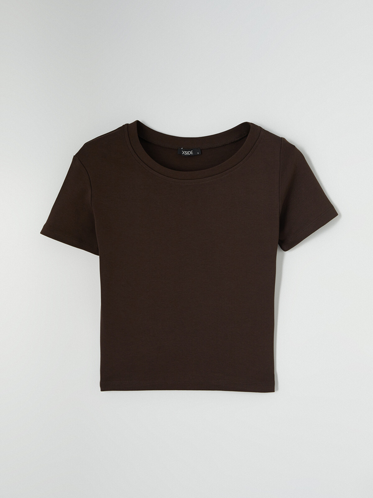 XSIDE Kahverengi Bisiklet Yaka Kadın Crop Tişört - S6A851Z8-2AW | LCW