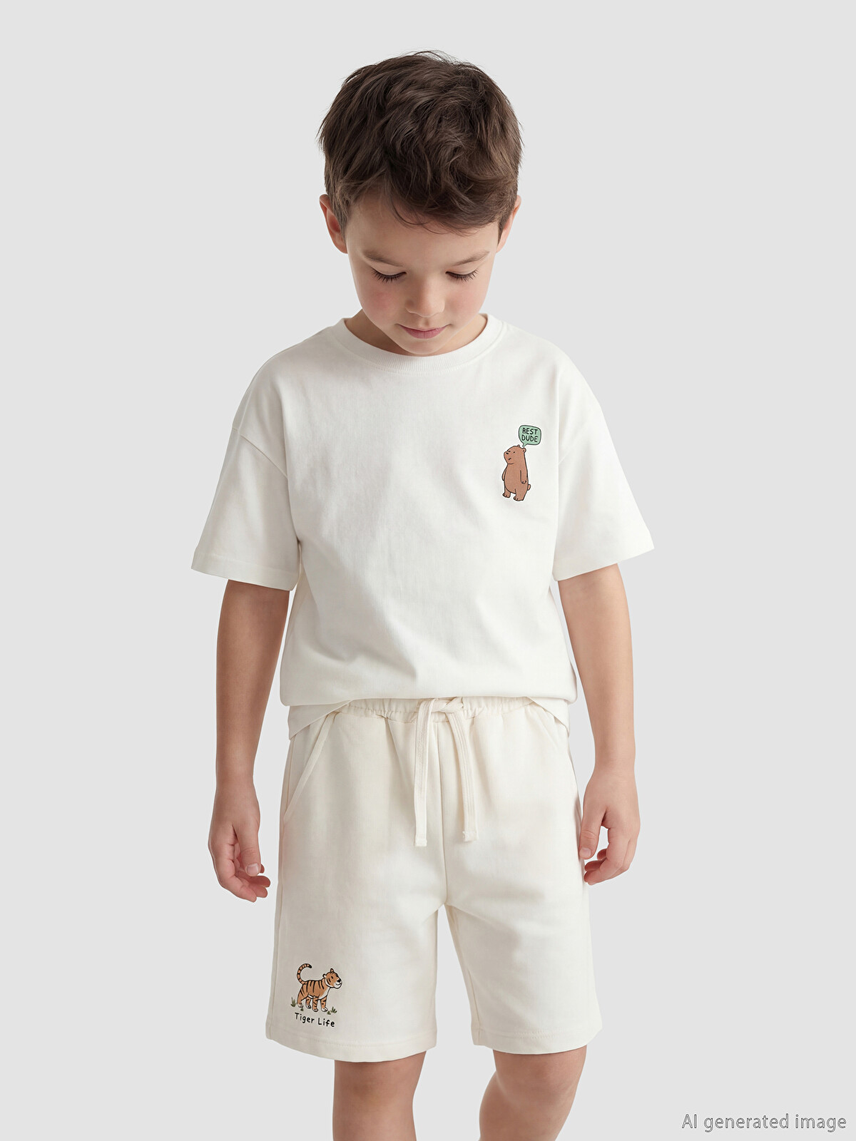 LCW Kids Bej Beli Lastikli Baskılı Erkek Çocuk Şort - S6A858Z1-QVK