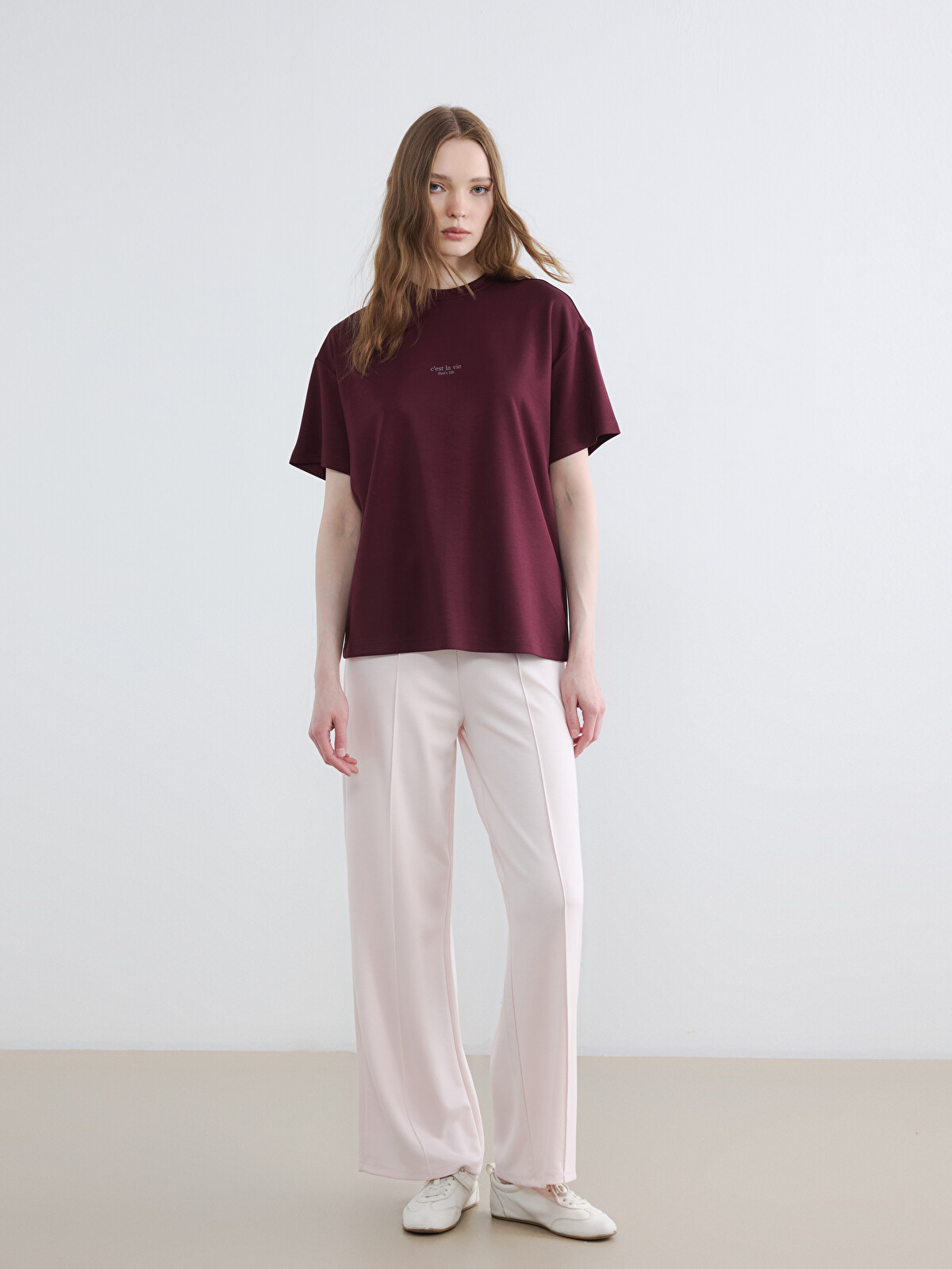 HommeGirls 短丈 ラガーシャツ LCW Modest Woman Plum T-shirt - S6D890Z8-HNV | LC Waikiki