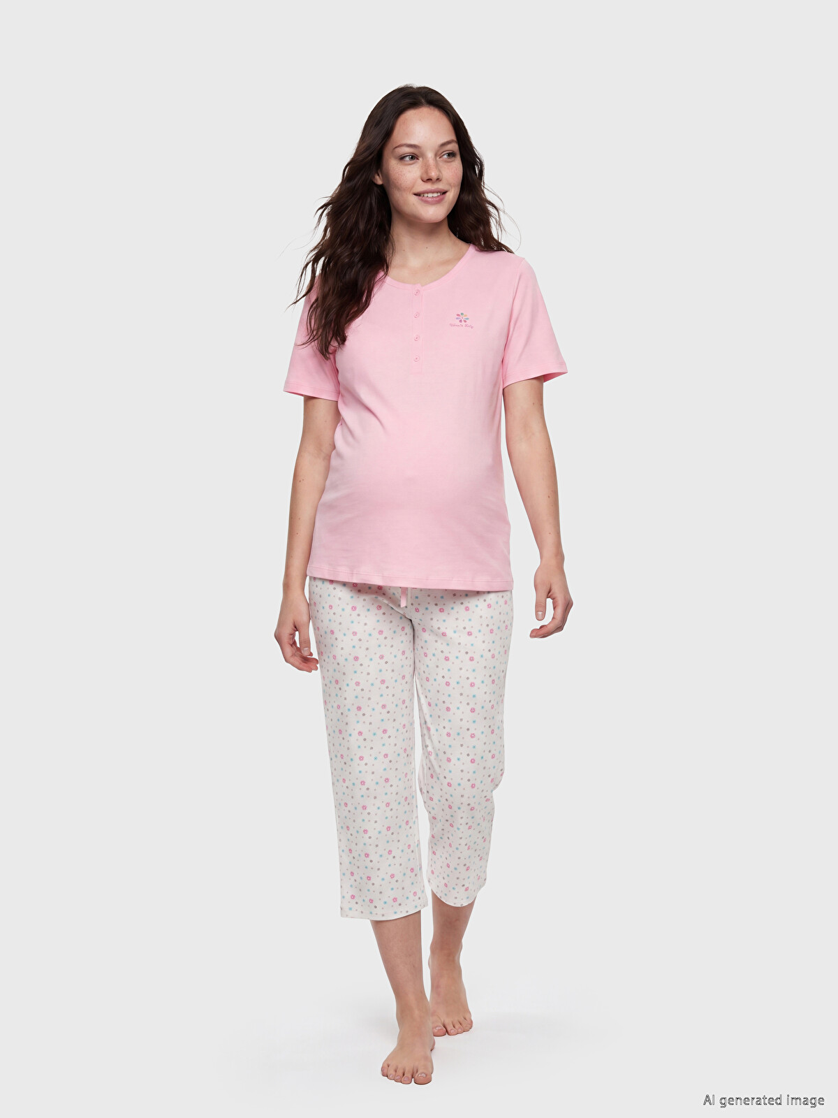 LCW DREAM Ekru Desenli Hamile Kaprili Pijama Takımı - S6F894Z8-LRA