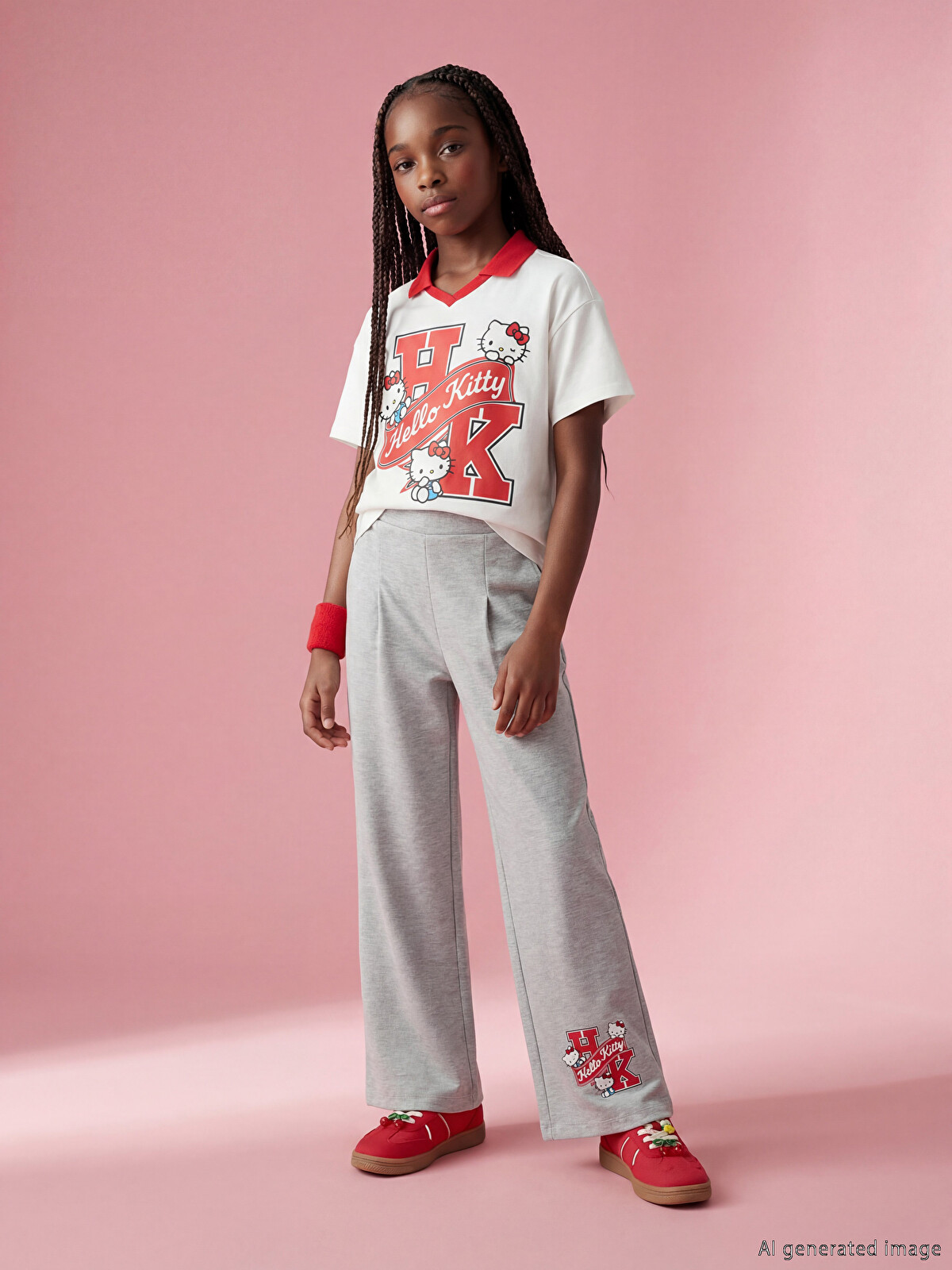LCW Kids Gri Hello Kitty Baskılı Soft Touch Kız Çocuk Eşofman Altı
