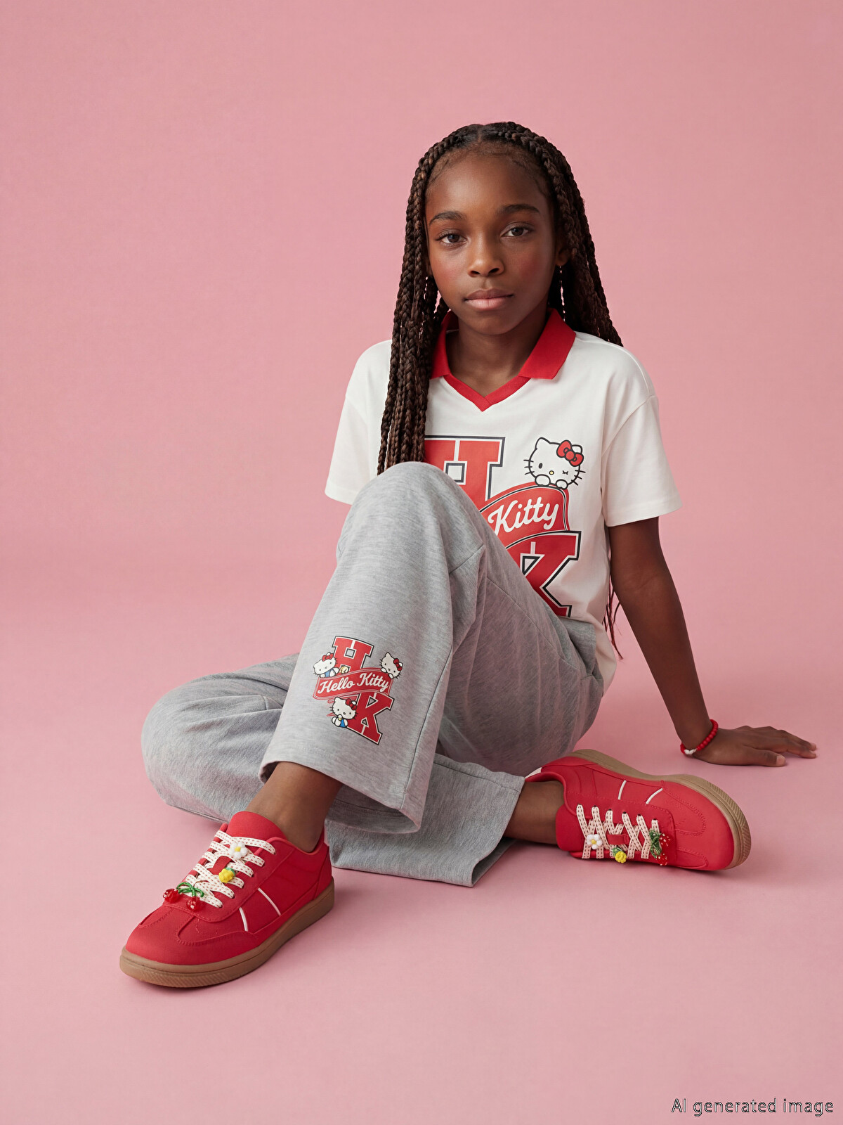 LCW Kids Gri Hello Kitty Baskılı Soft Touch Kız Çocuk Eşofman Altı