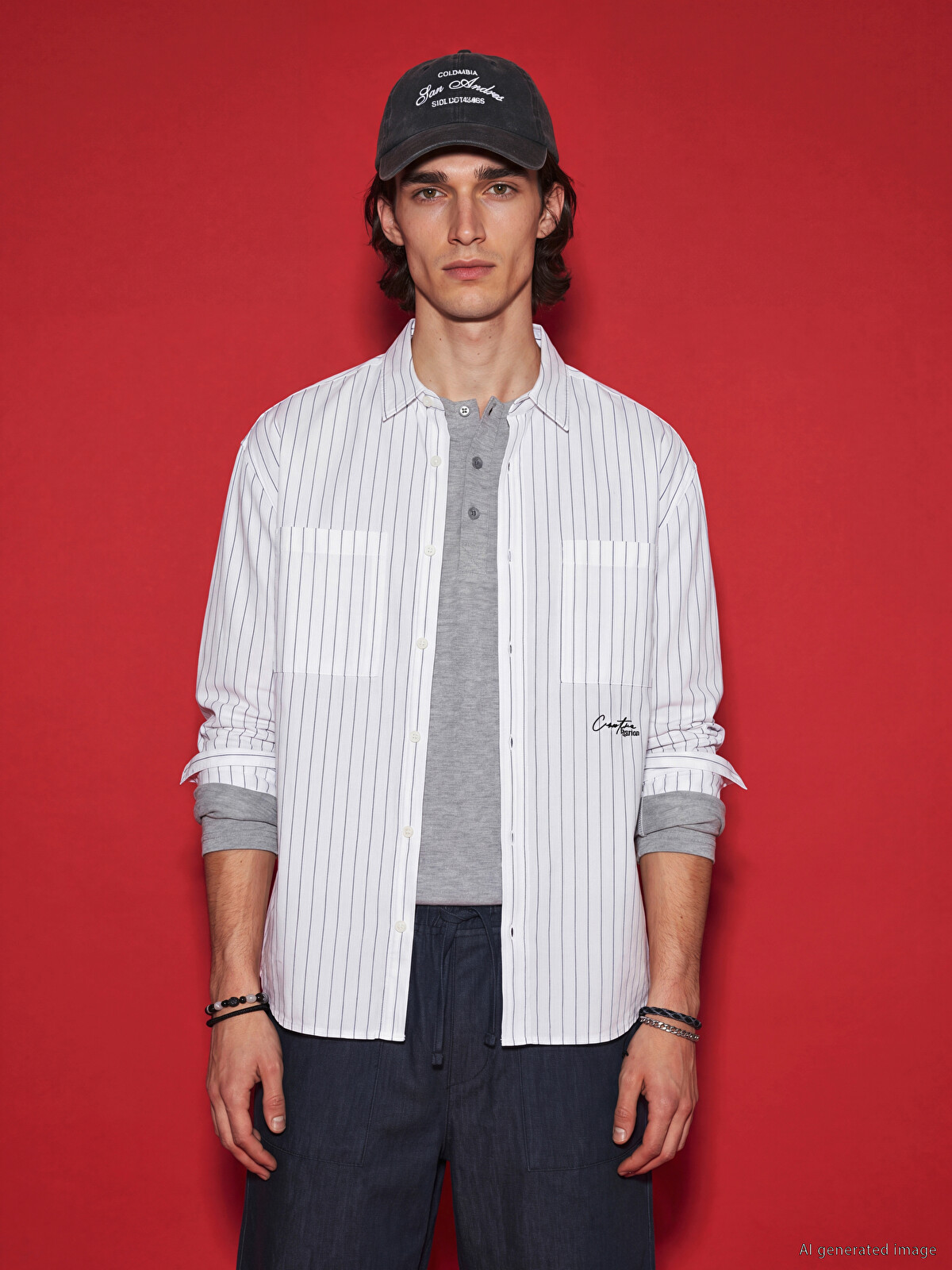 XSIDE Relax Fit Striped Embroidered Men's Shirt - S6P290Z8-LEG