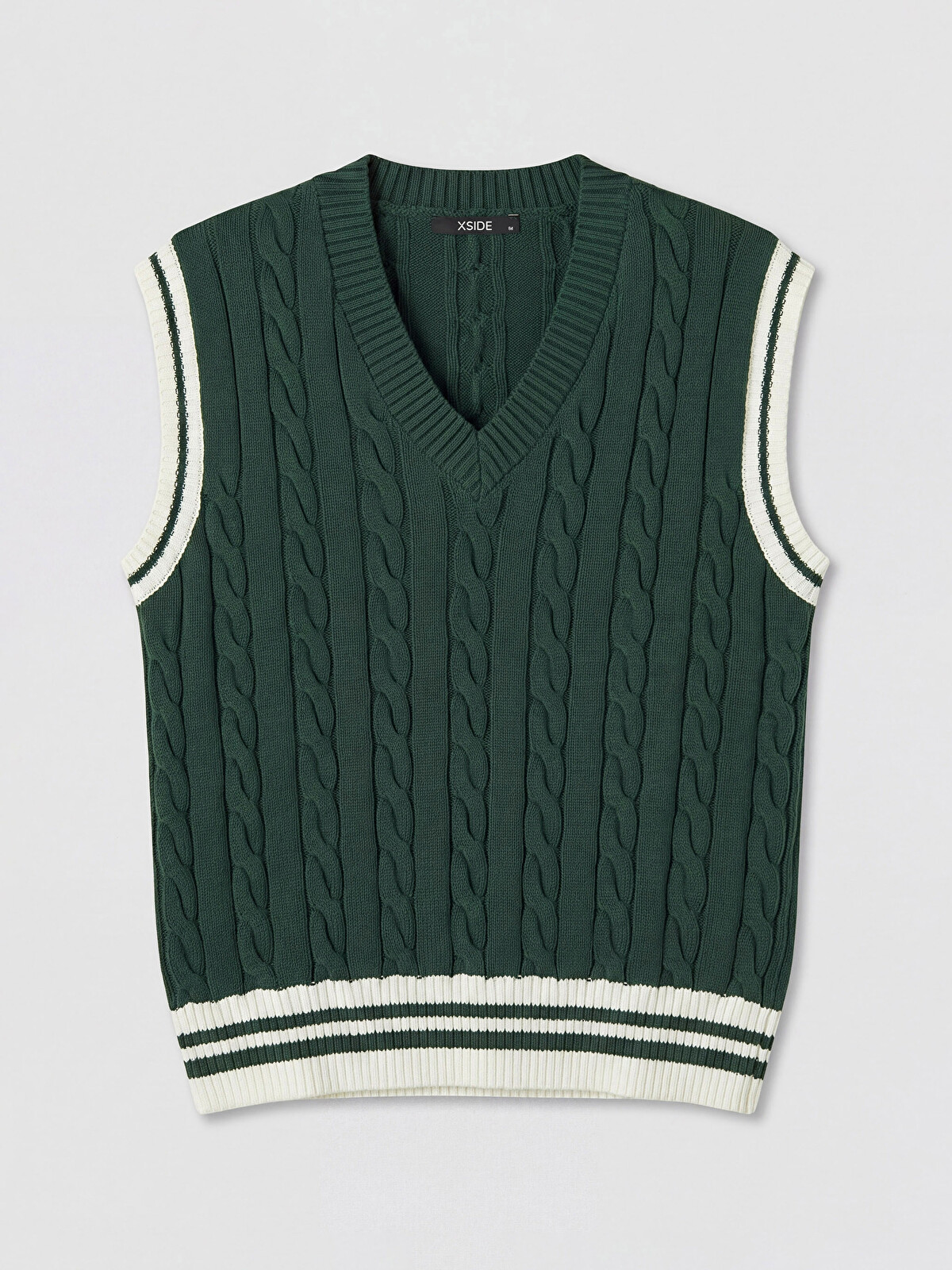 XSIDE V Neck Cable Knit Patterned Men's Knitwear Sweater Vest