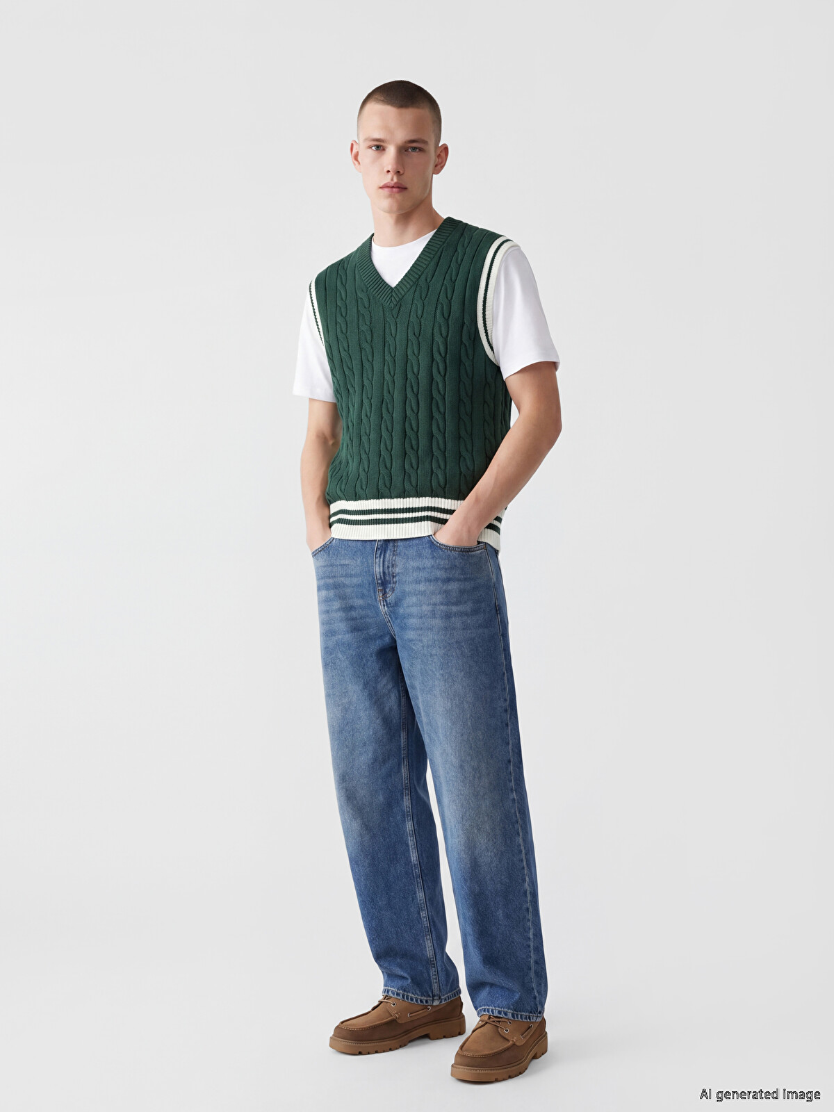 XSIDE V Neck Cable Knit Patterned Men's Knitwear Sweater Vest