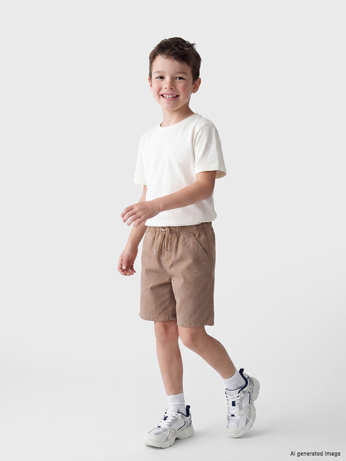 LCW Kids Kahverengi Gabardin Düz Loose & Bol Erkek Çocuk Şort