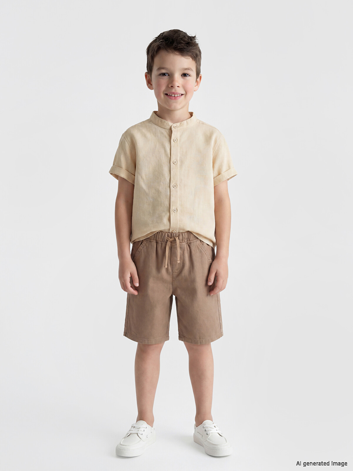 LCW Kids Kahverengi Gabardin Düz Loose & Bol Erkek Çocuk Şort